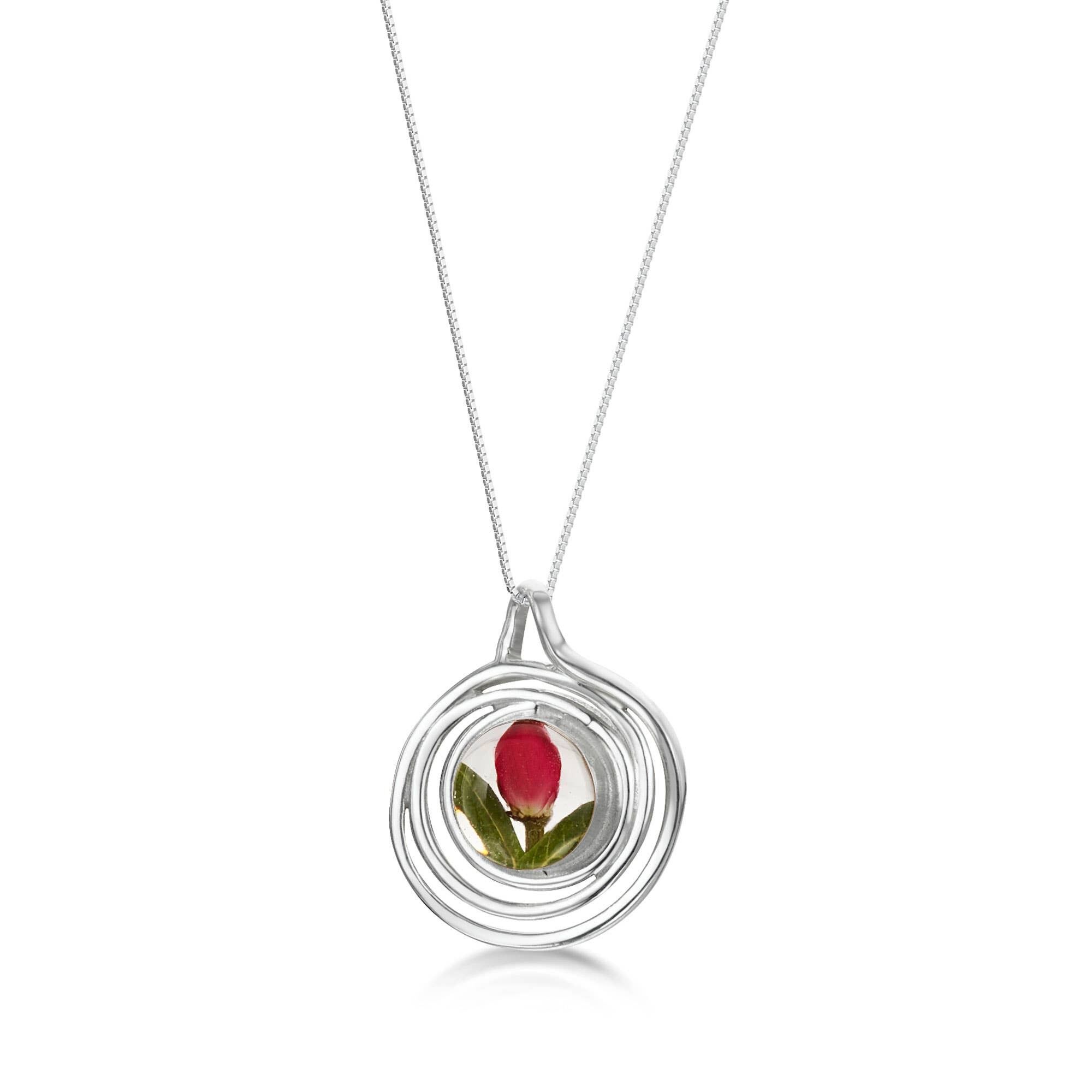 Collana con ciondolo in argento - Bocciolo di rosa - Spirale piccola.