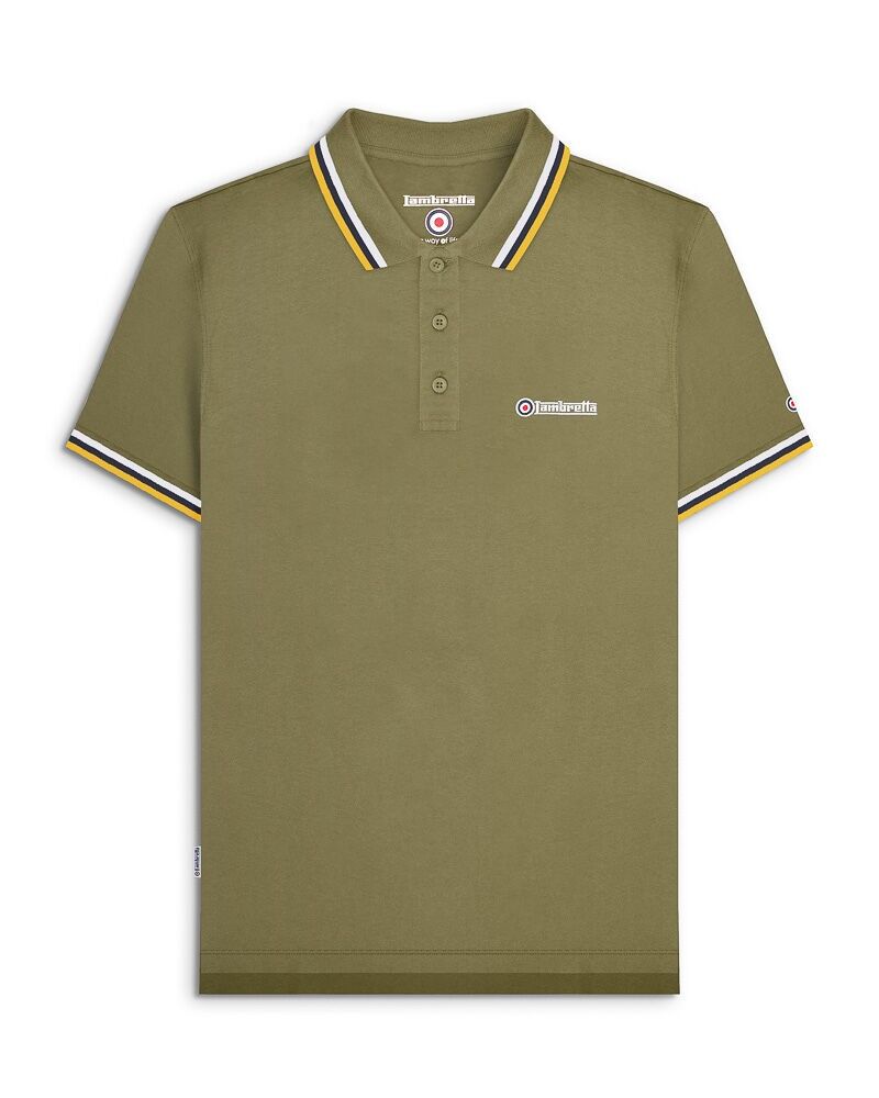 Polo Triple Tipped Khaki (Bianco/Blu navy/Oro) AW25