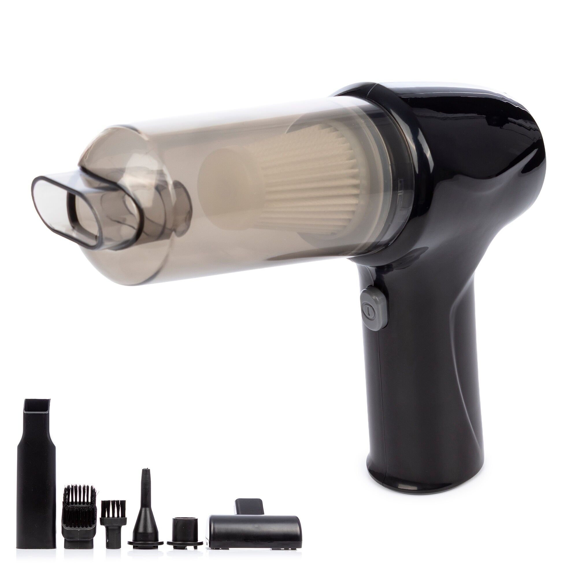 Aspirapolvere e soffiatore portatile con batteria ricaricabile e 6 ugelli. Colore: Nero