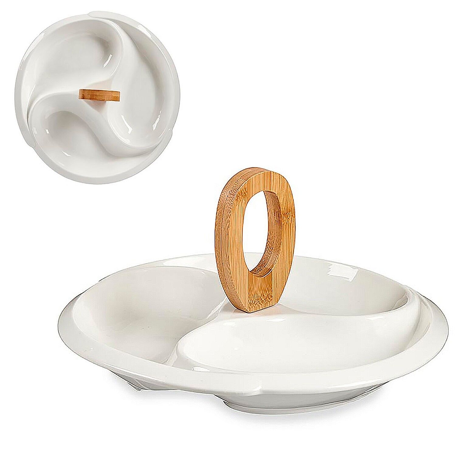 Vassoio porta snack con manico in bambù.DM90377 Colore: Bianco