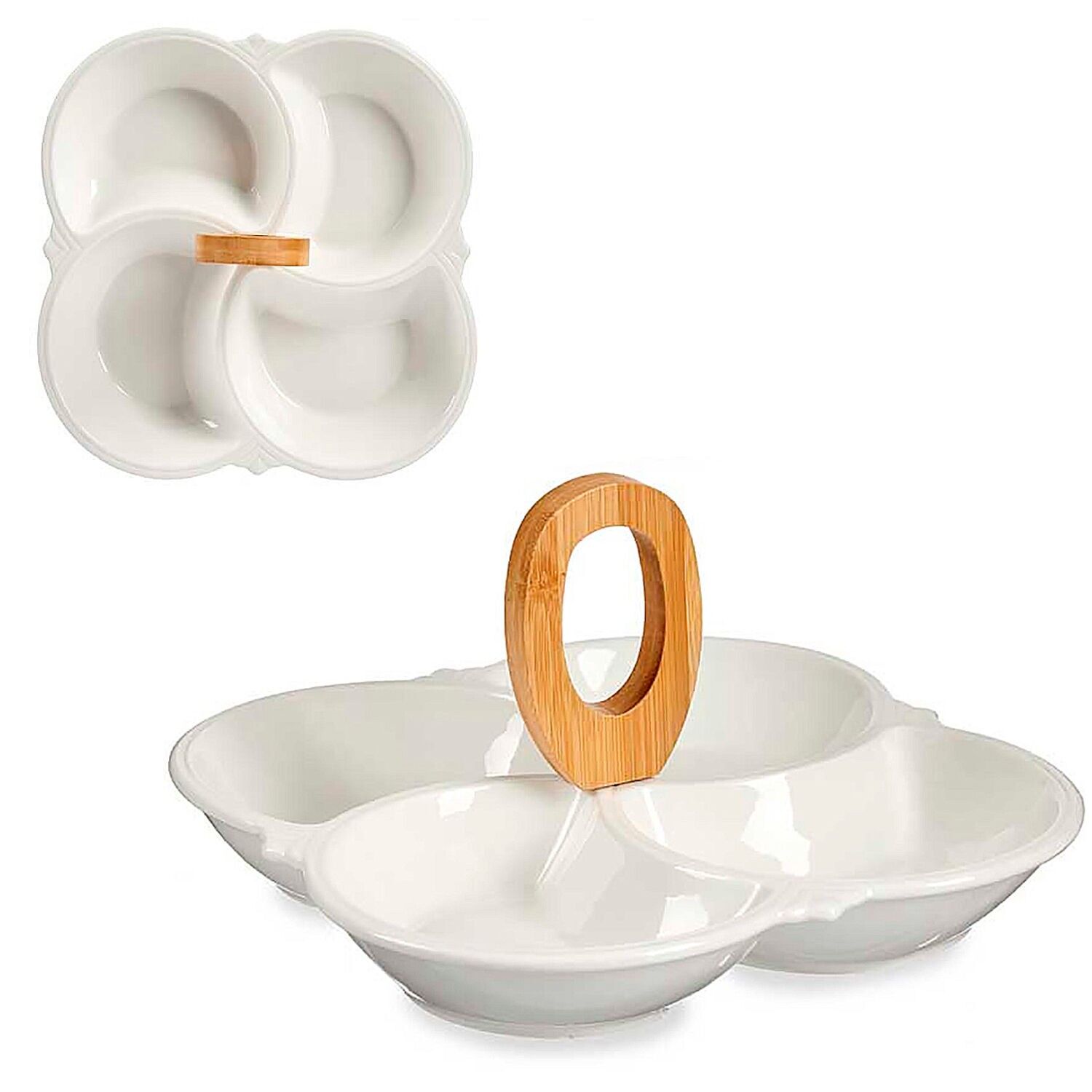 Vassoio porta snack con manico in bambù.DM90378 Colore: Bianco