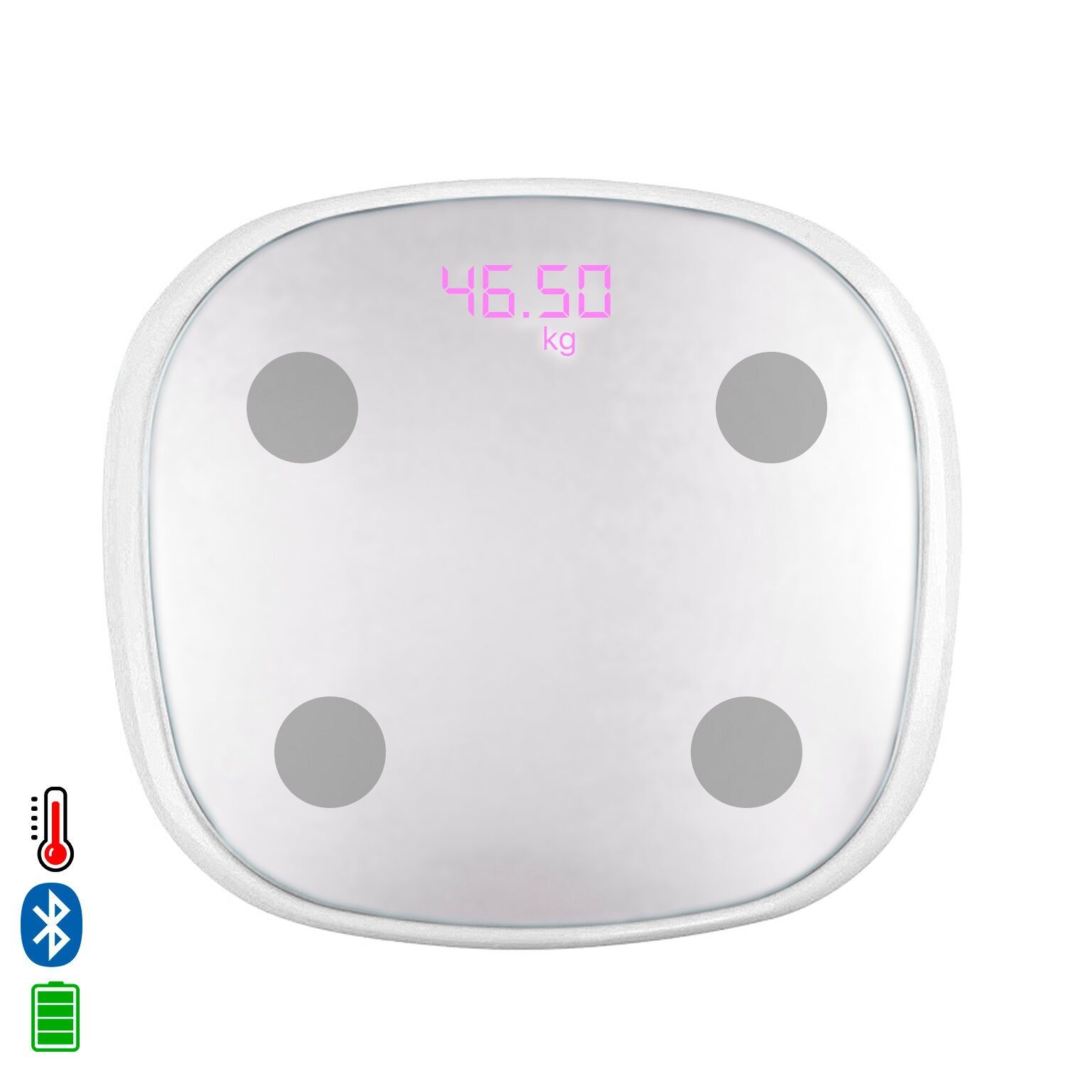 Balance intelligente Bluetooth avec thermomètre. Application avec analyse corporelle. Rechargeable battery.Couleur : Blanc
