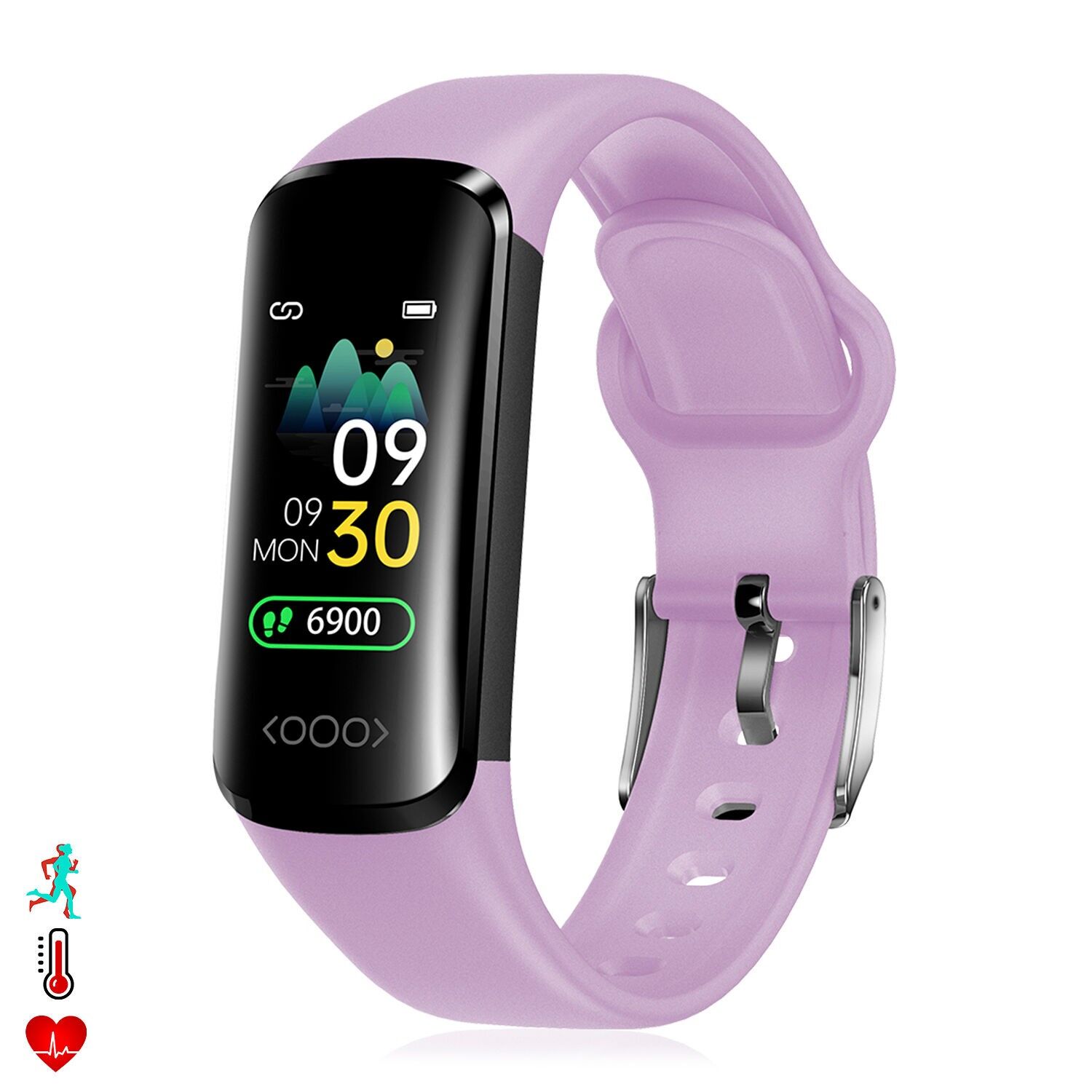 TK30-Smartarmband mit Körpertemperatur-, Multisport-, Herzfrequenz- und Blutdruckmessgerät.Farbe: Violett