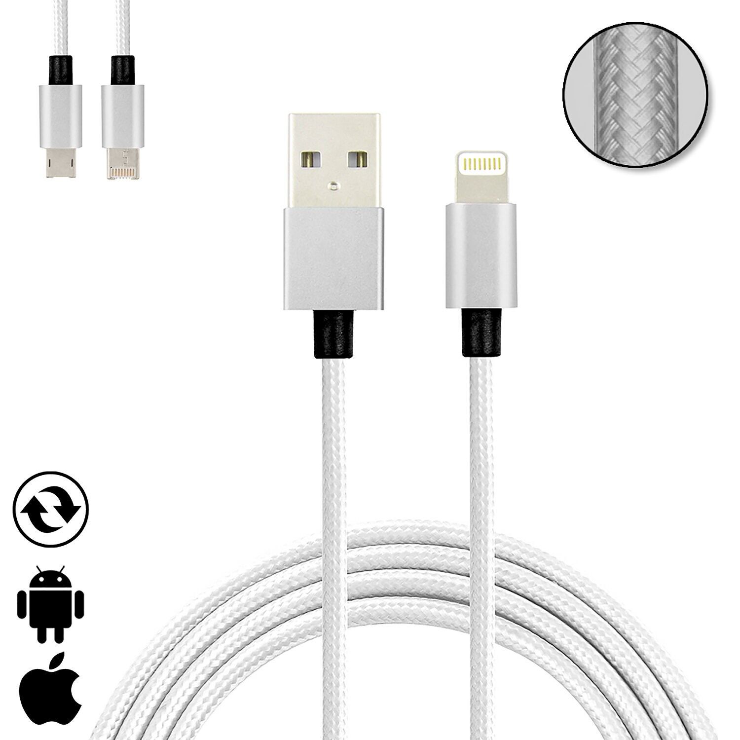 Cavo di ricarica e dati 2 in 1 per iOS e Android: connessione Lightning e Micro USB.Colore: argento