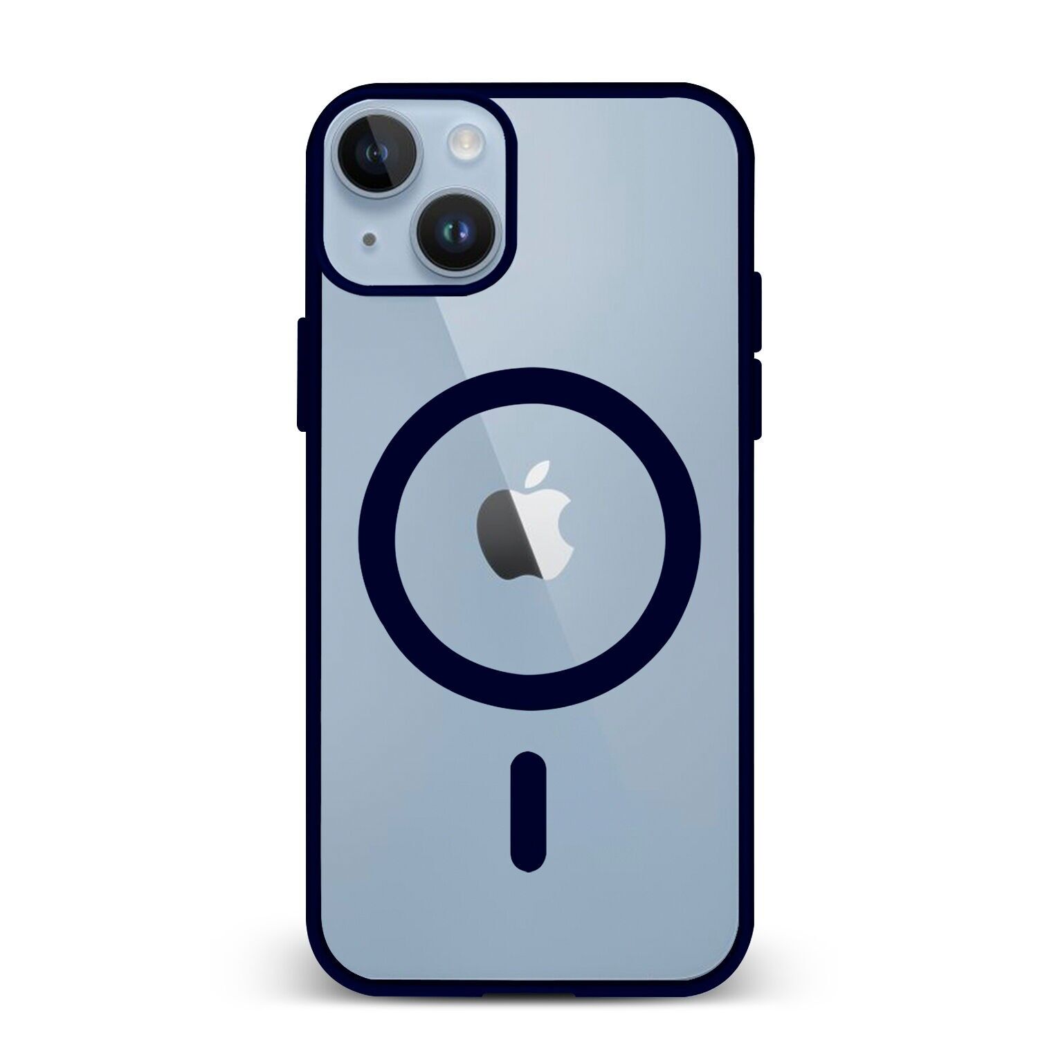 Custodia ibrida antiurto Magsafe per iPhone 13/14. Bordi in silicone e retro in PVC.Colore: blu navy scuro