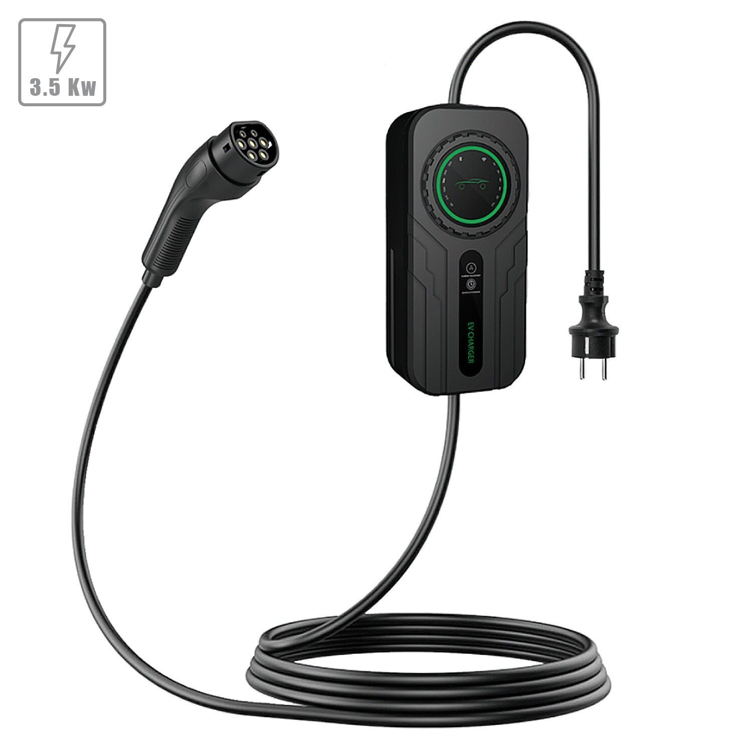 A03-Ladegerät für Elektroautos Typ 2, EV und PHEV, mit 16 A und 3,5 KW. Steuerungs-App und LCD-Bildschirm. Farbe: Schwarz