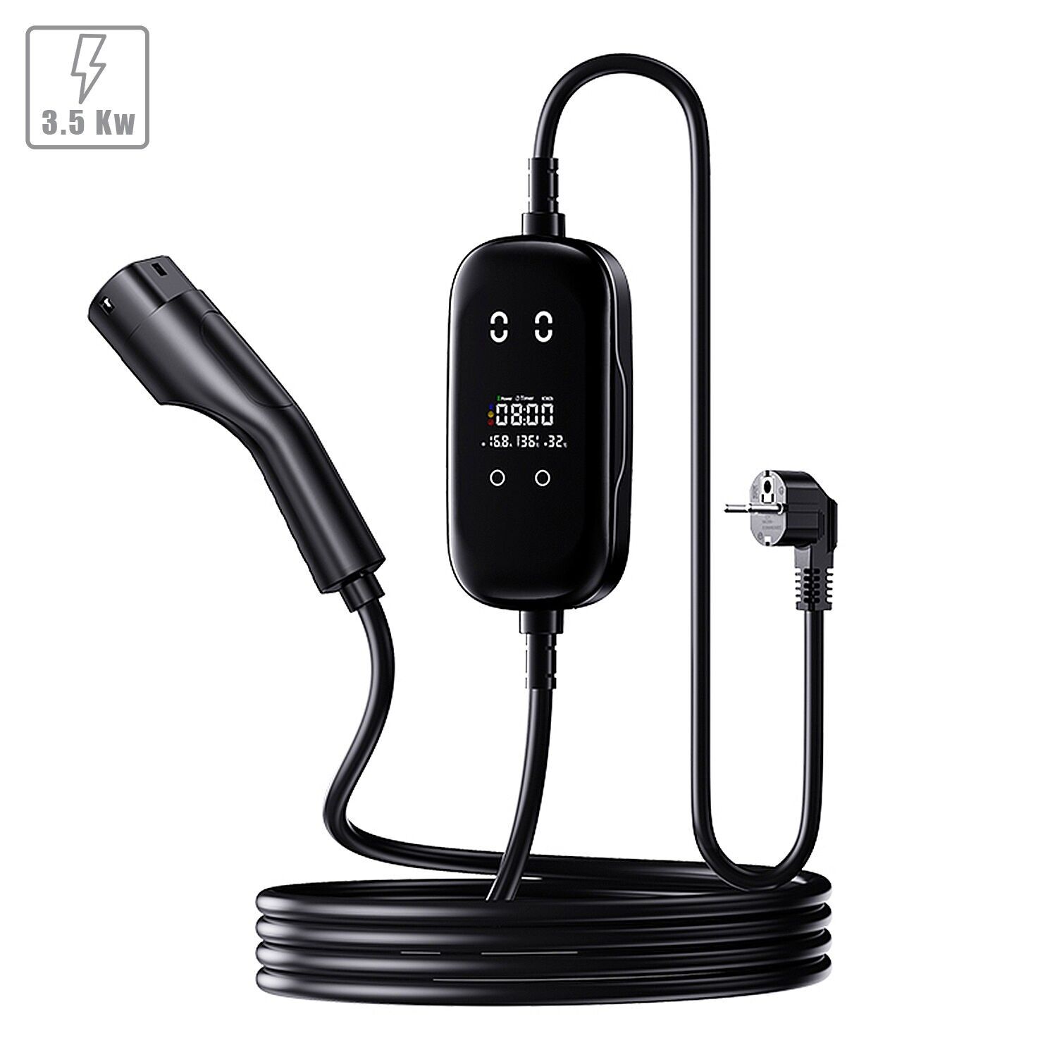 G01-Ladegerät für Elektroautos Typ 2, EV und PHEV, mit 16 A und 3,5 KW. Steuerungs-App und LCD-Bildschirm. Farbe: Schwarz
