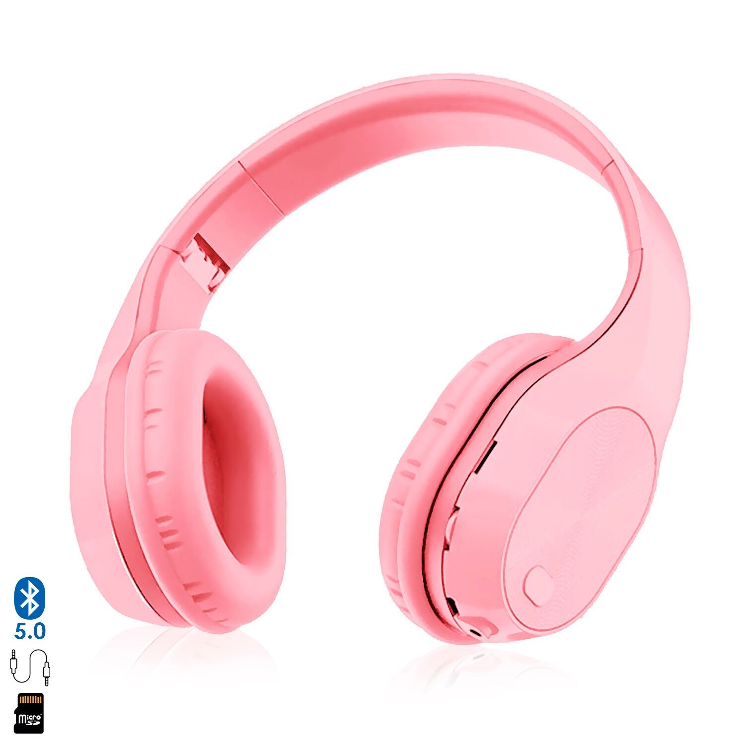 Casque Bluetooth 5 T5.0, avec kit mains libres et lecteur micro SD.Couleur : rose