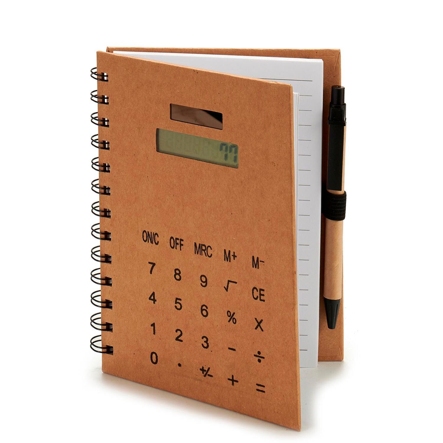 Quaderno calcolatrice con penna 14 cm.Colore: Marrone