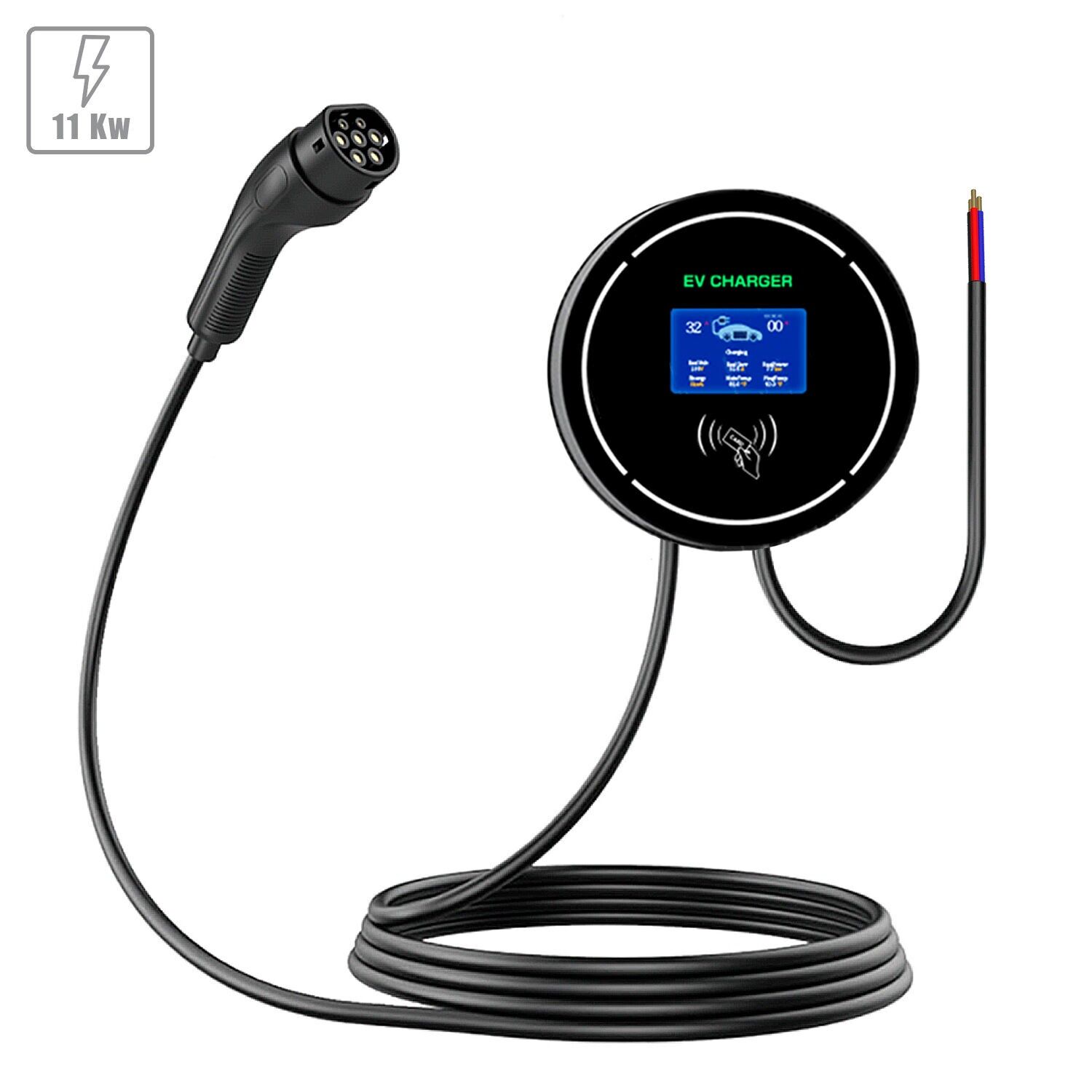 Dreiphasige Ladestation S01. Für AC-Elektroautos für zu Hause. Typ 2, EV und PHEV, mit 16 A und 11 kW. Farbe: Schwarz