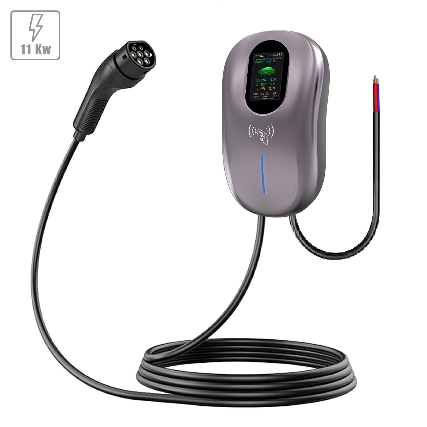 Dreiphasige Ladestation S02. Für AC-Elektroautos für zu Hause. Typ 2, EV und PHEV, mit 16 A und 11 kW.Farbe: Dunkelgrau