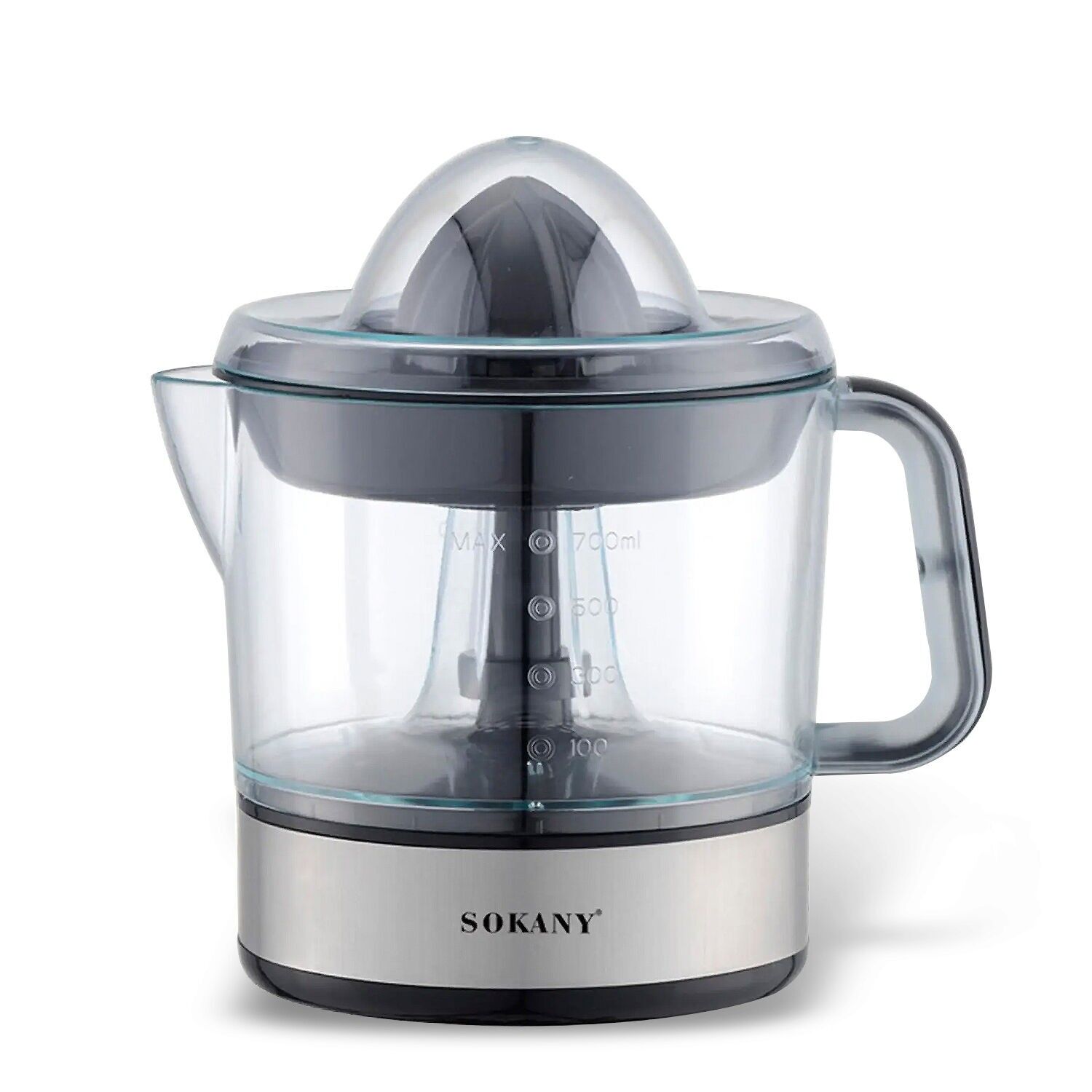 Spremiagrumi elettrico trasparente da 700 ml, rotazione bidirezionale, 45 W.Colore: argento