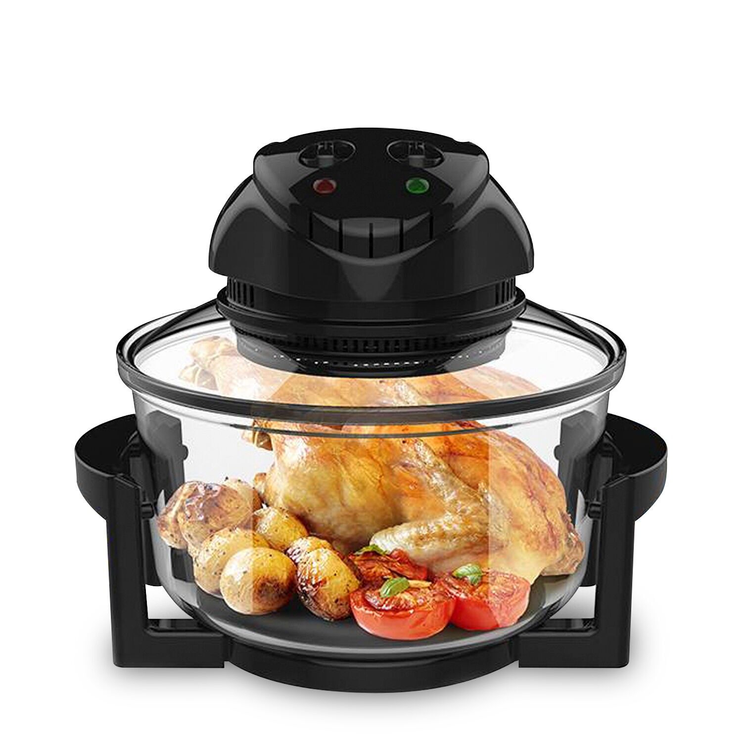 6-in-1 convection oven fryer 1400w, 13L. Multifunction fryer, steamer, grill, skewers... Glass bowl with lid, 360-degree air circulation system.Color: Black