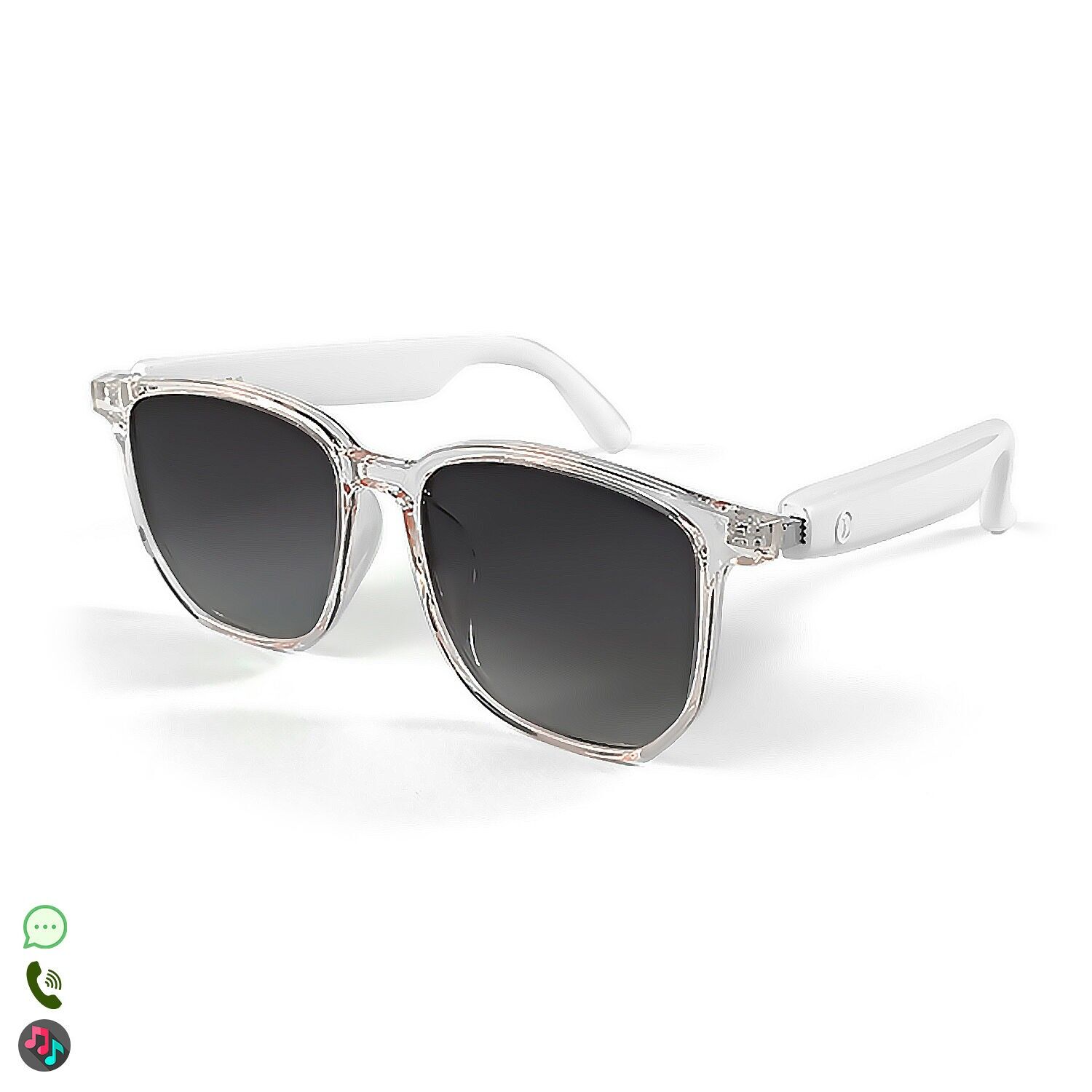 Occhiali intelligenti GS03, chiamata Bluetooth, assistente vocale, controllo remoto della fotocamera.Colore: Trasparente/Bianco