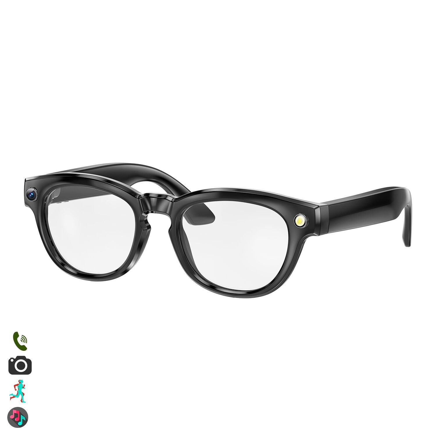 Occhiali intelligenti GS380, con fotocamera, controllo musicale, assistente vocale, cambio colore automatico. Colore: Nero