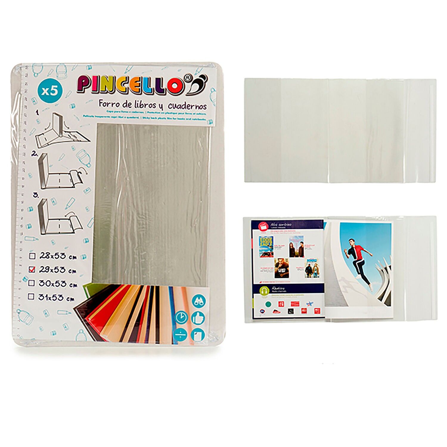 SET OF 5 SELF-ADHESIVE BOOK COVERS 29X53CM Color: Transparent