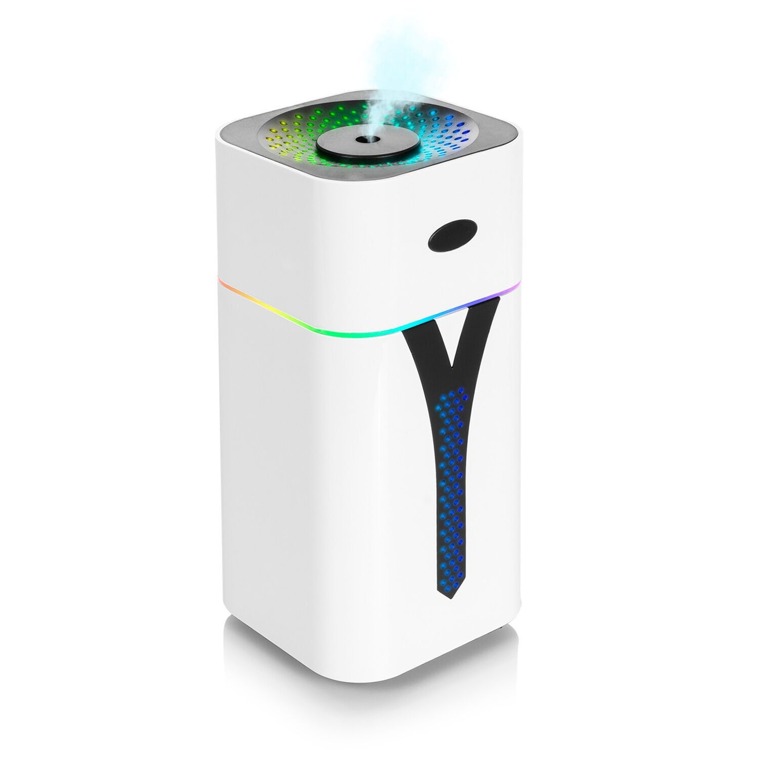 KST08 420ml humidifier with ambient multi-color LED light. Sterilization function, compatible with hydroalcohol. 2 misting intensities.Color: White