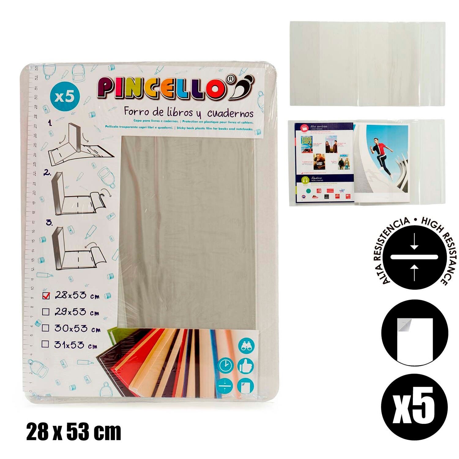 SET OF 5 ADHESIVE BOOK COVERS 28X53CM Color: Transparent