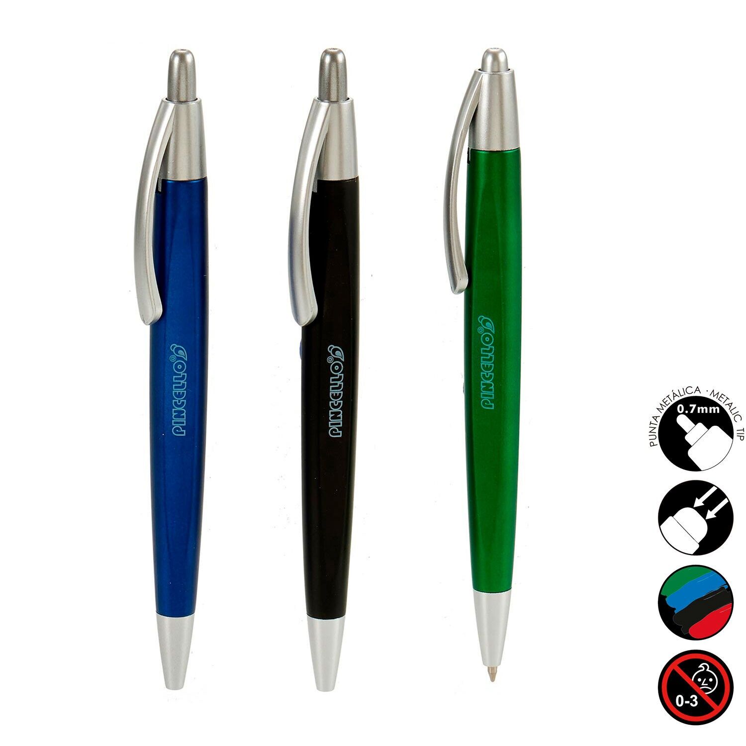 SET OF 3 METAL CLIP PENS IN 3 COLORS Color: Multicolor