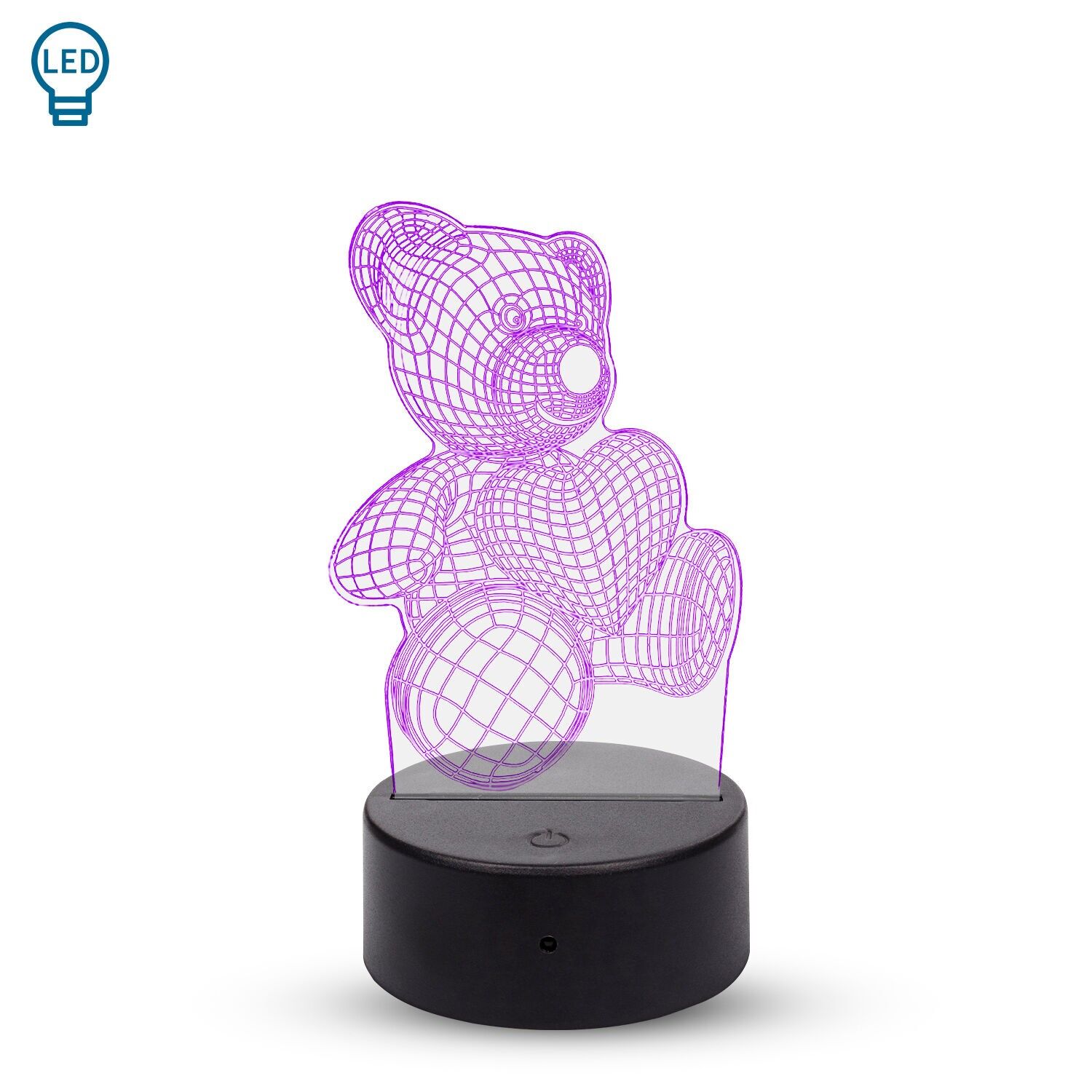 Lampada ambientale con effetto 3D, design Teddy Bear. Luci RGB intercambiabili, con effetti.Colore: Trasparente/Bianco