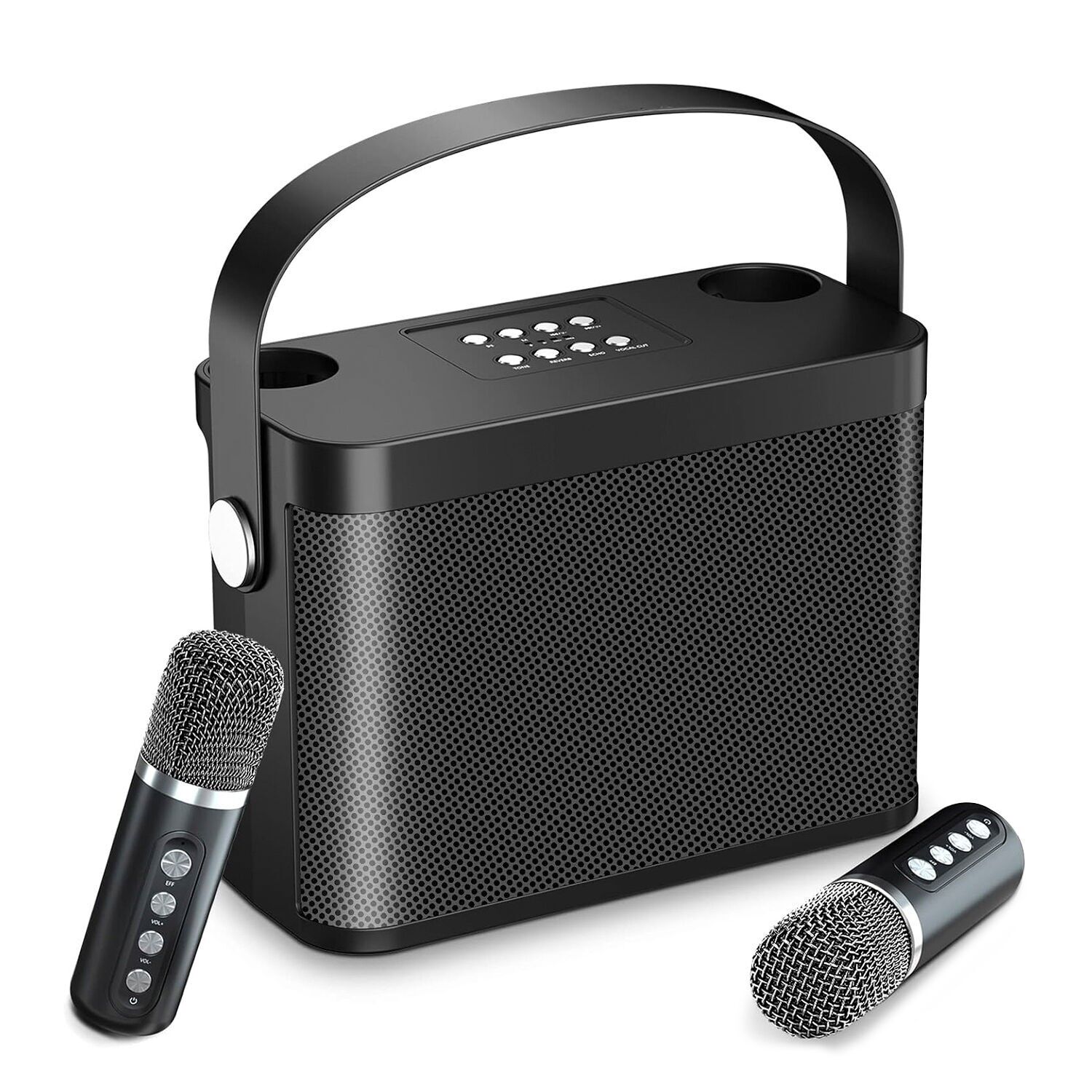 Kit karaoke con altoparlante Bluetooth e 2 microfoni. 10W, batteria integrata. Colore: Nero