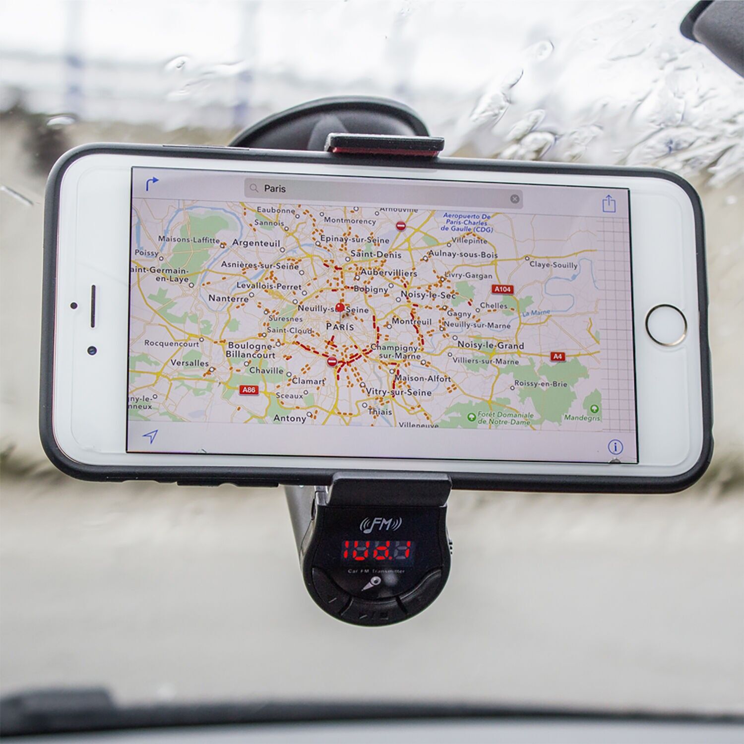 Supporto a ventosa per cellulare Bluetooth FM + vivavoce a 360º FM09 Colore: Nero