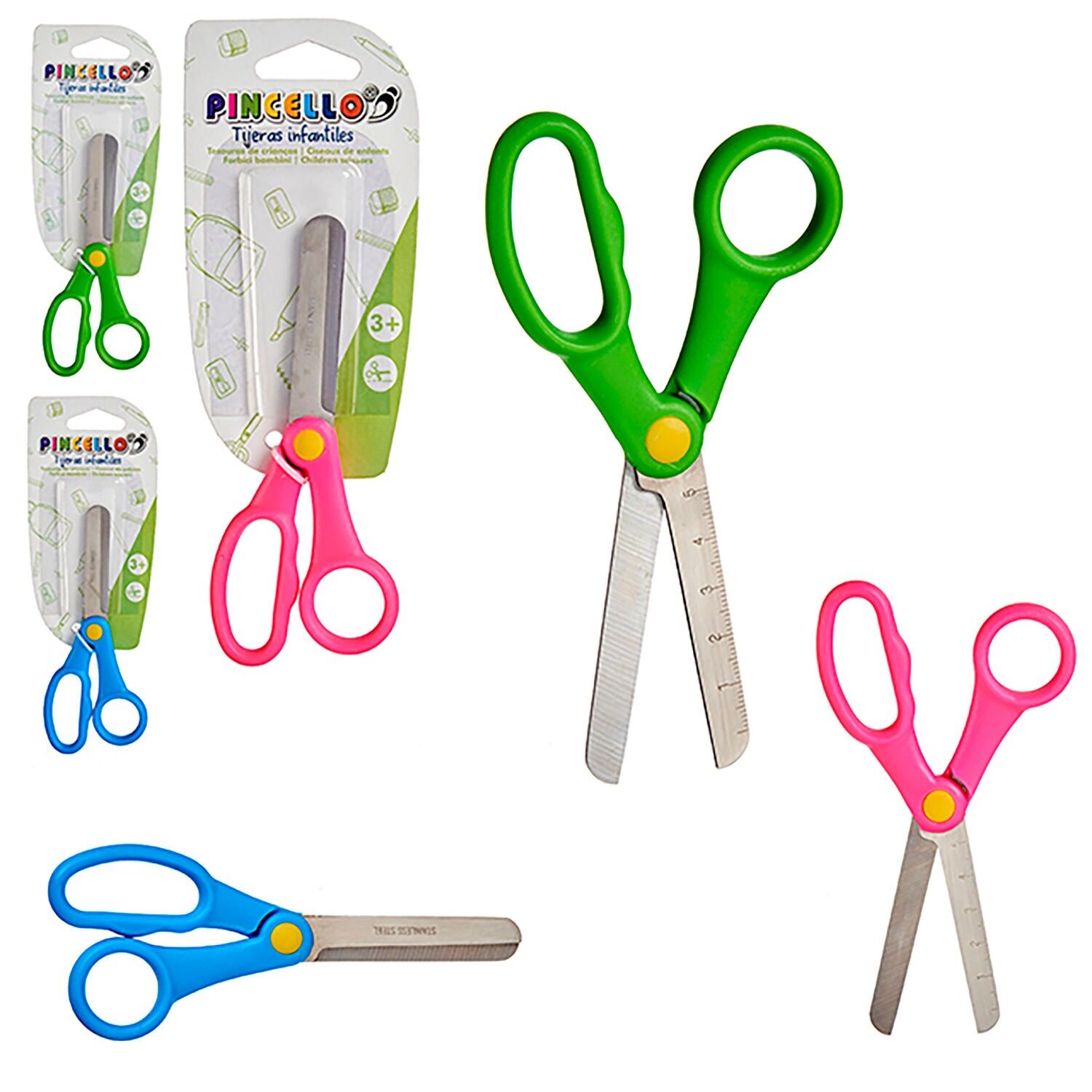 PACK OF 3 CHILDREN'S SCISSORS WITH POINTS, 3 COLOURS ASSORTED Colour: Multicoloured