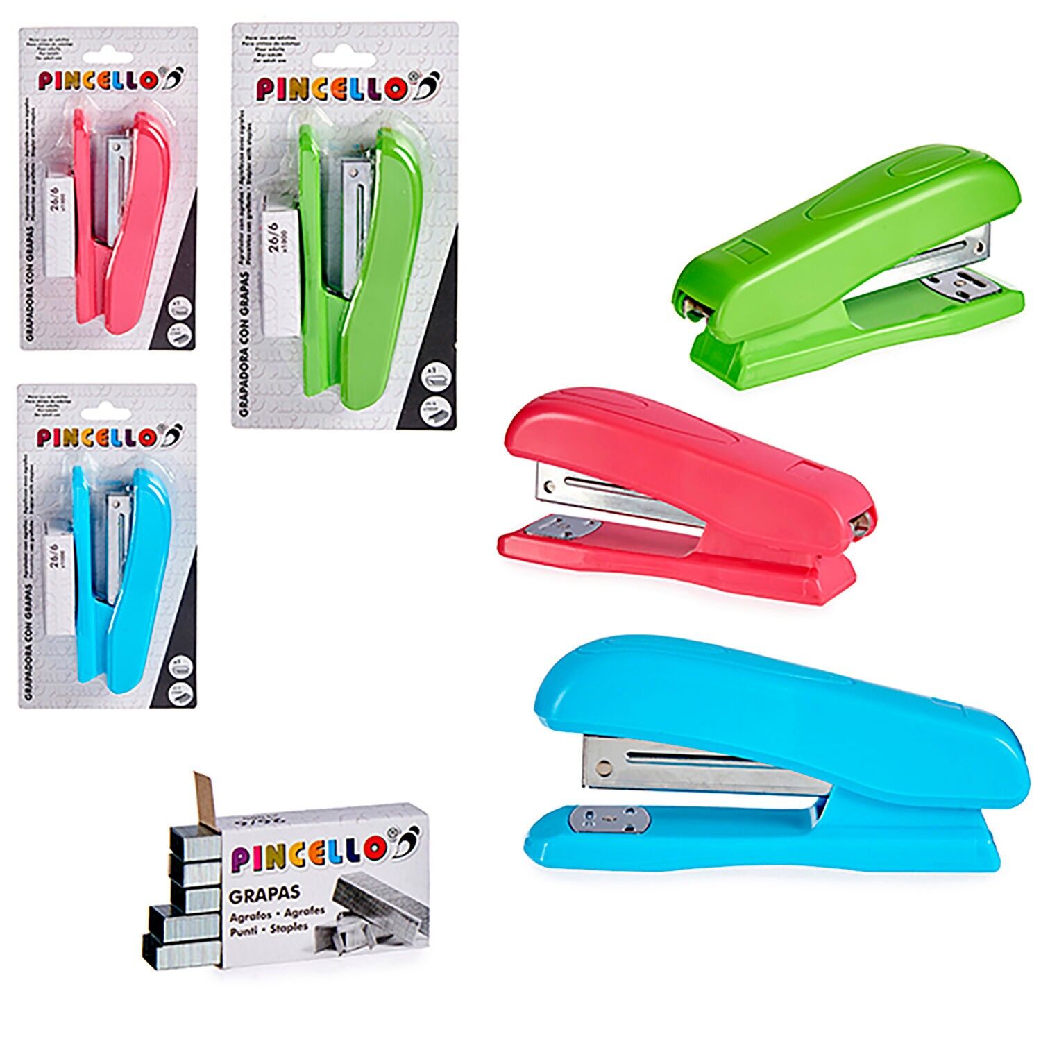 PACK OF 3 STAPLERS + REPLACEMENT 3 COL ASSORTED COLORS Color: Multicolor