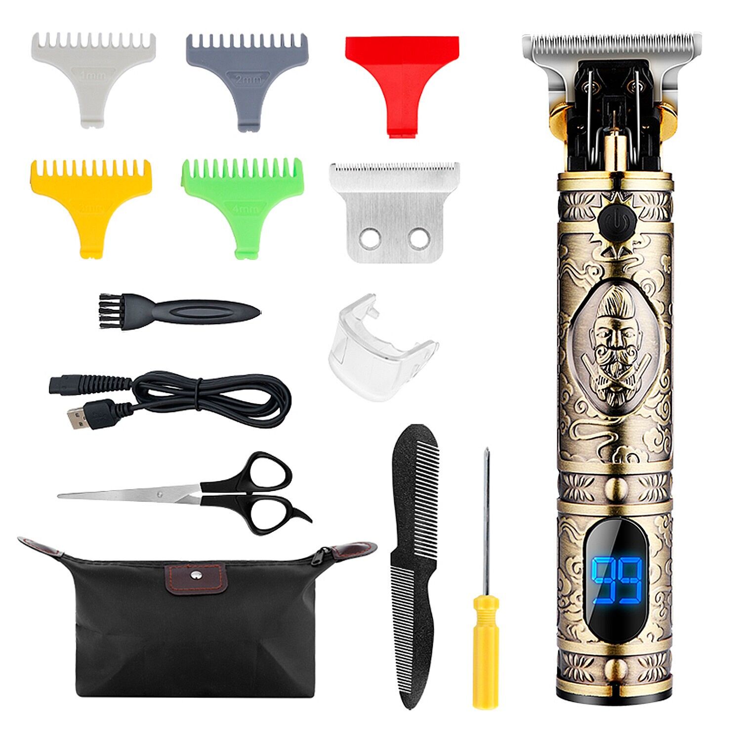 Tondeuse à cheveux et à barbe LM-300. Design vintage tout en métal. Avec peignes de 1 à 3 mm et jeu d'accessoires. Rechargeable battery.Couleur : Bronze