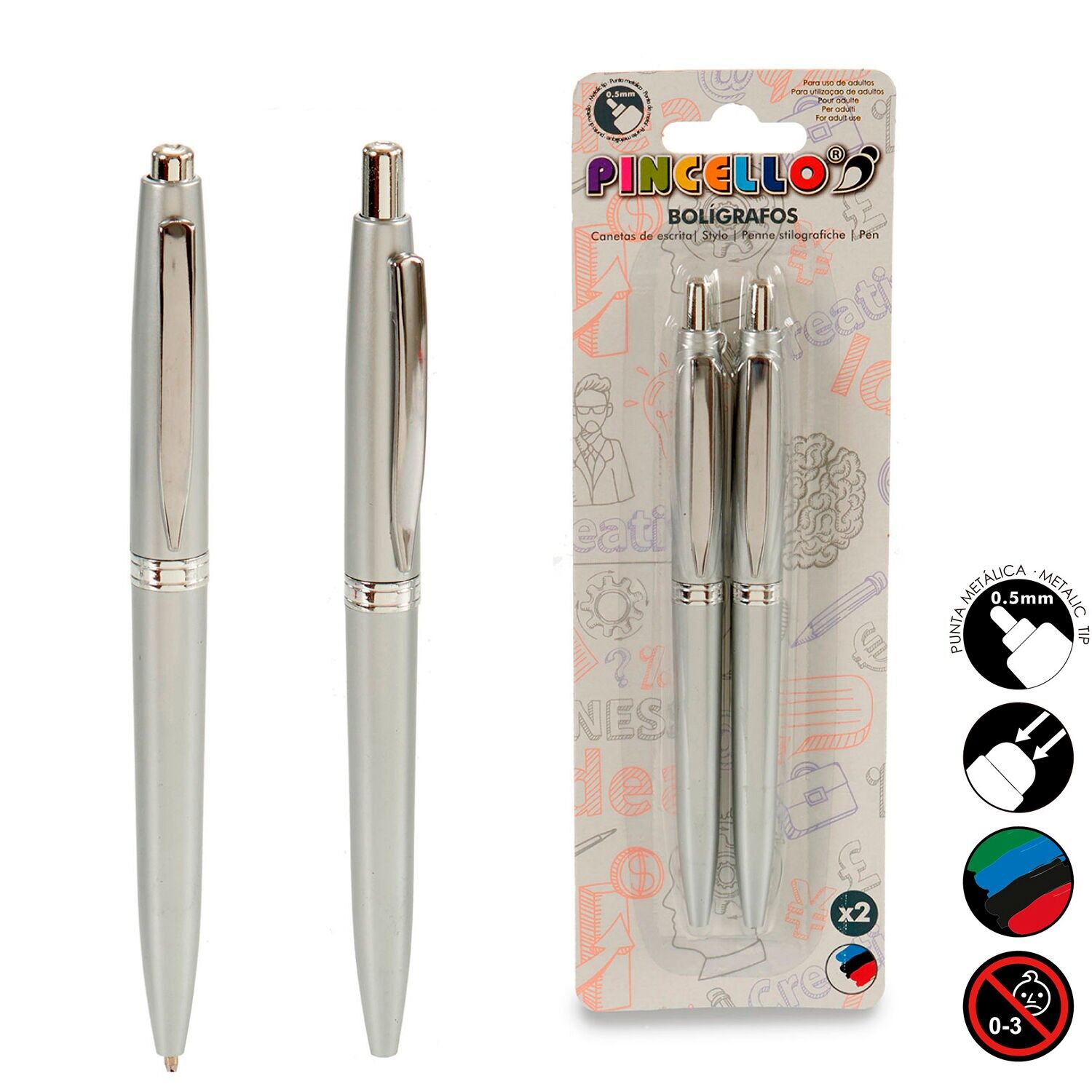 SET OF 2 SILVER PUSH-BUTTON PENS Color: Gray