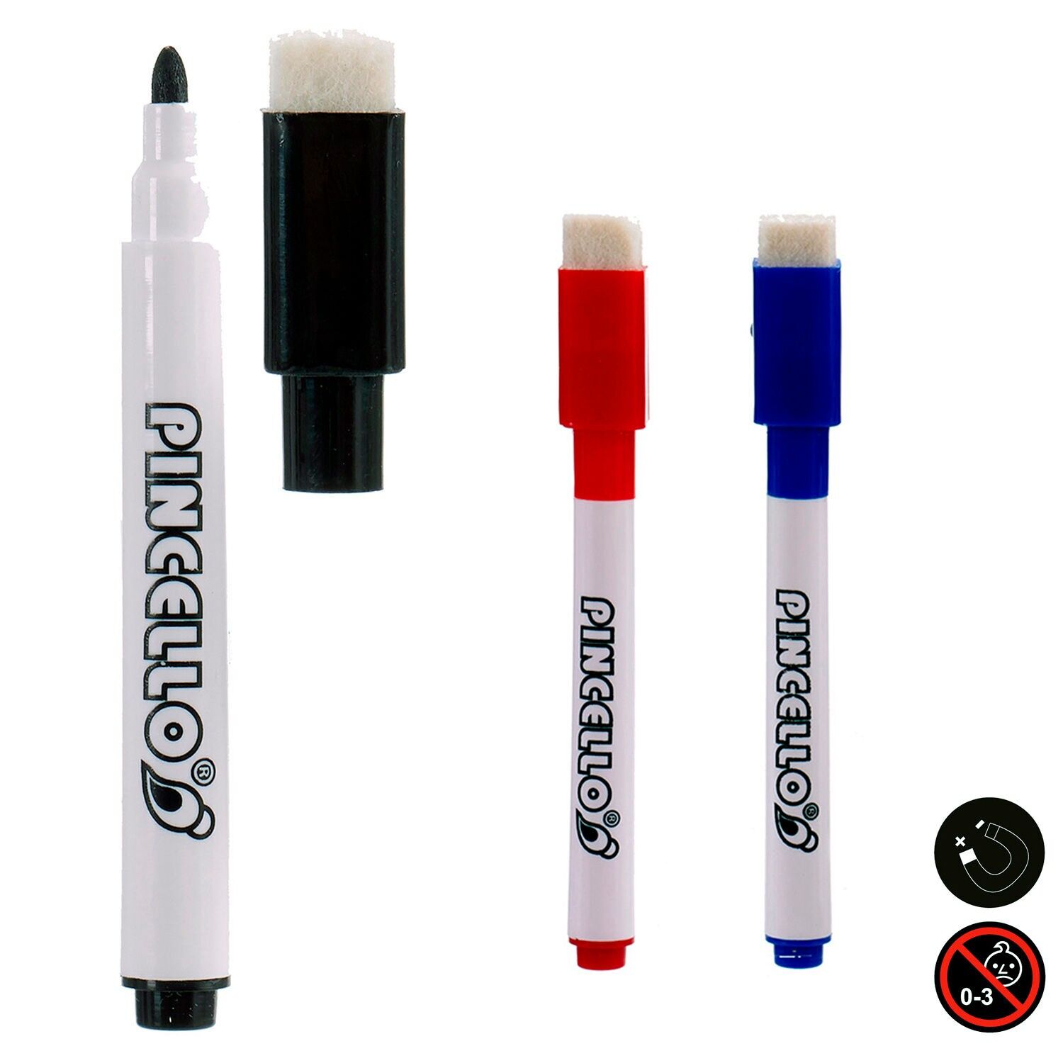 SET OF 3 MARKERS WITH ERASER CAPS, 3 COLOURS. Colour: Multicoloured.