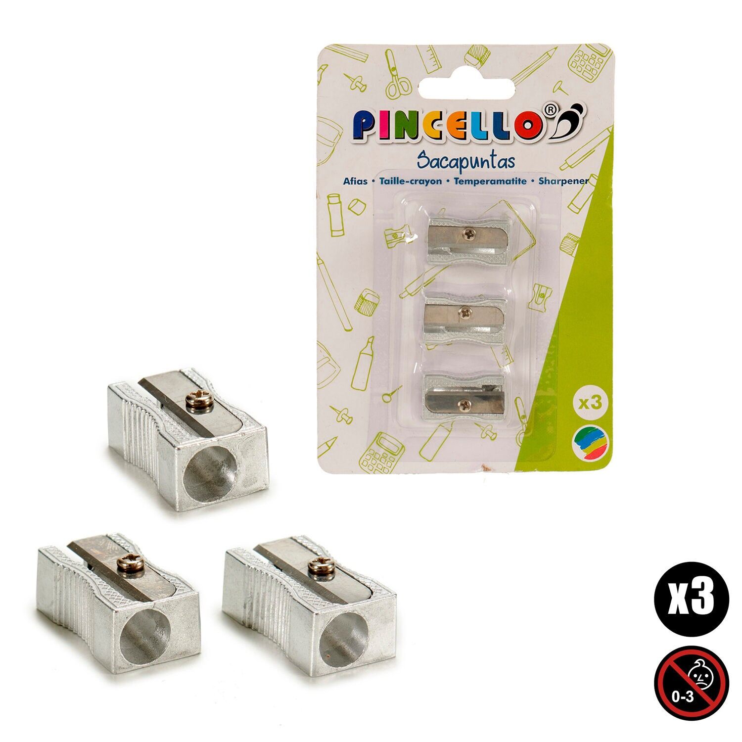 SET OF 3 ALUMINUM PENCIL SHARPENERS Color: Grey