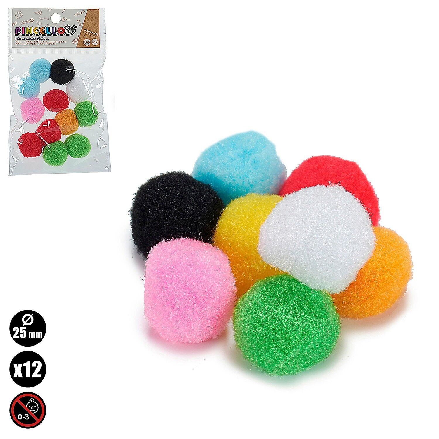 Set di 12 palline artigianali da 2,5 cm. Colore:Multicolore