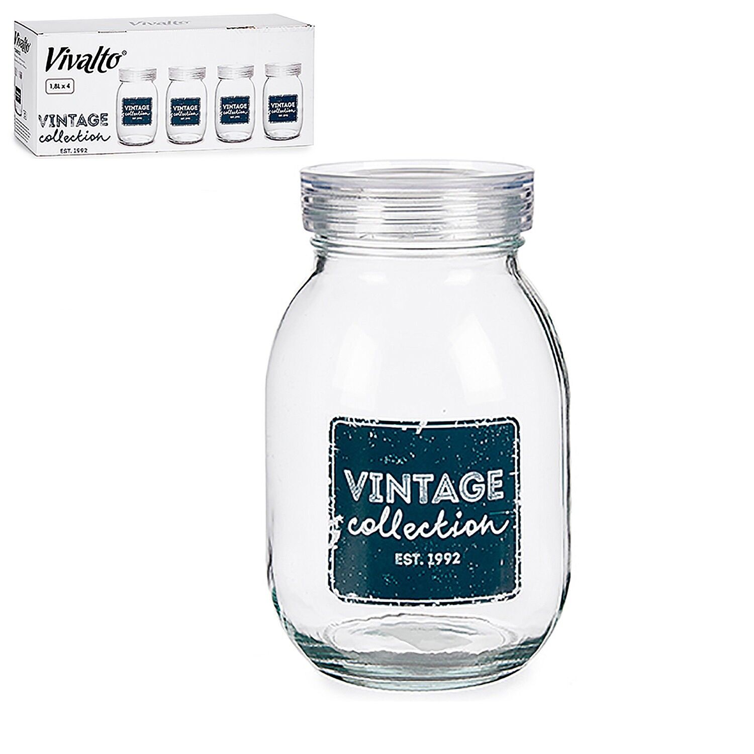 Set of 4 1.8 l jars with lids.Color: Transparent
