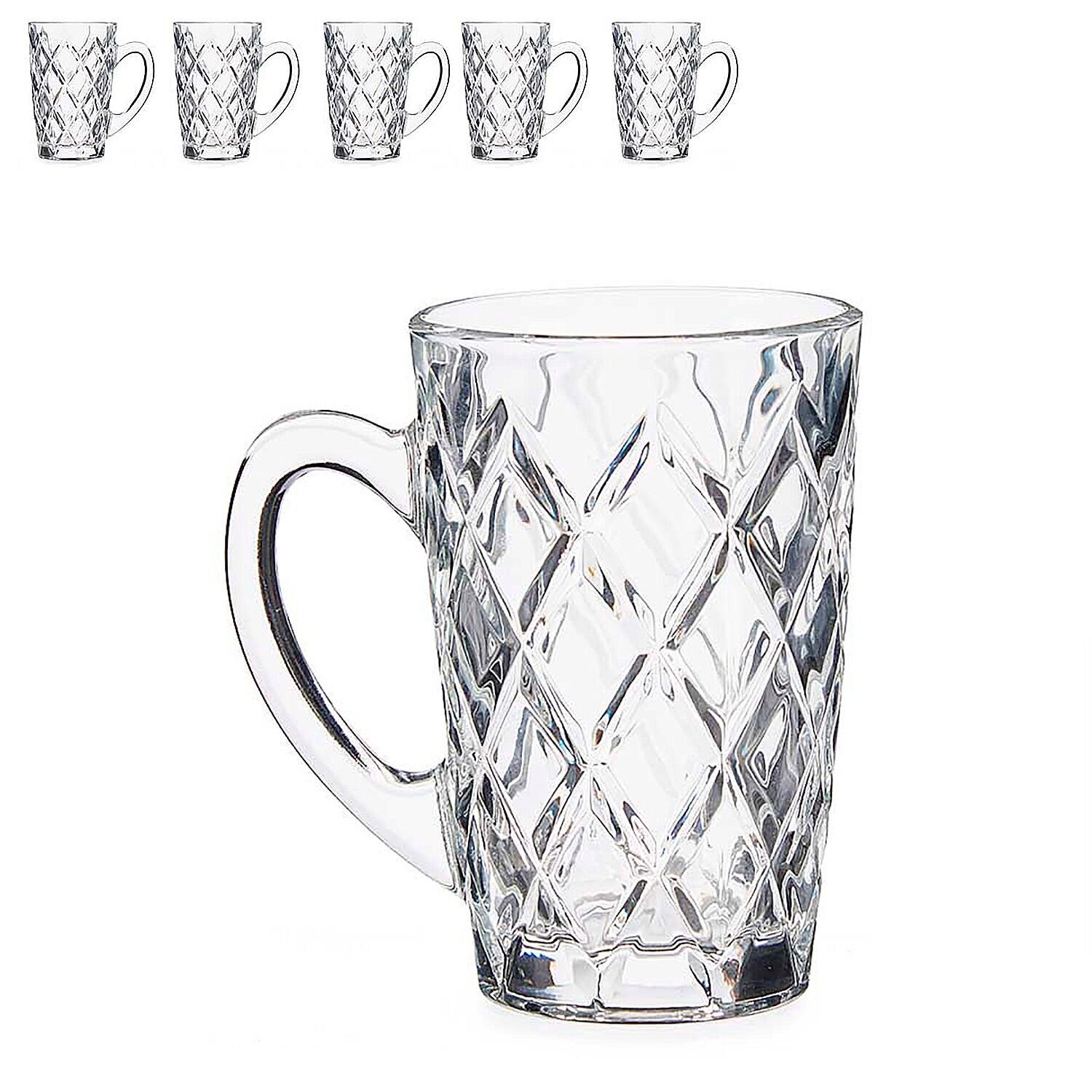 Set di 6 tazze con manico da 170 ml.Colore: Trasparente