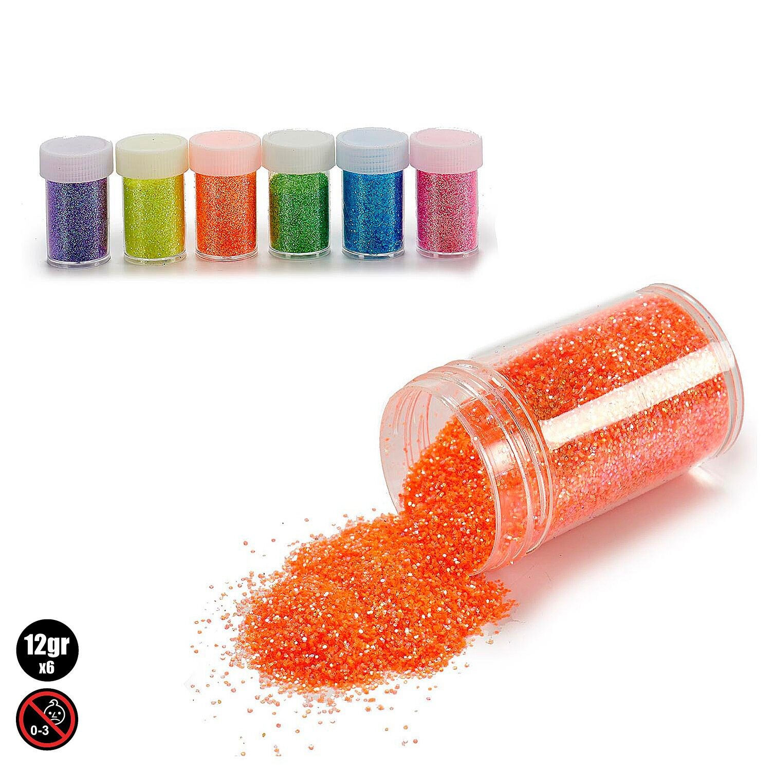 Set di 6 barattoli glitterati metallizzati da 12 g.Colore:Multicolore
