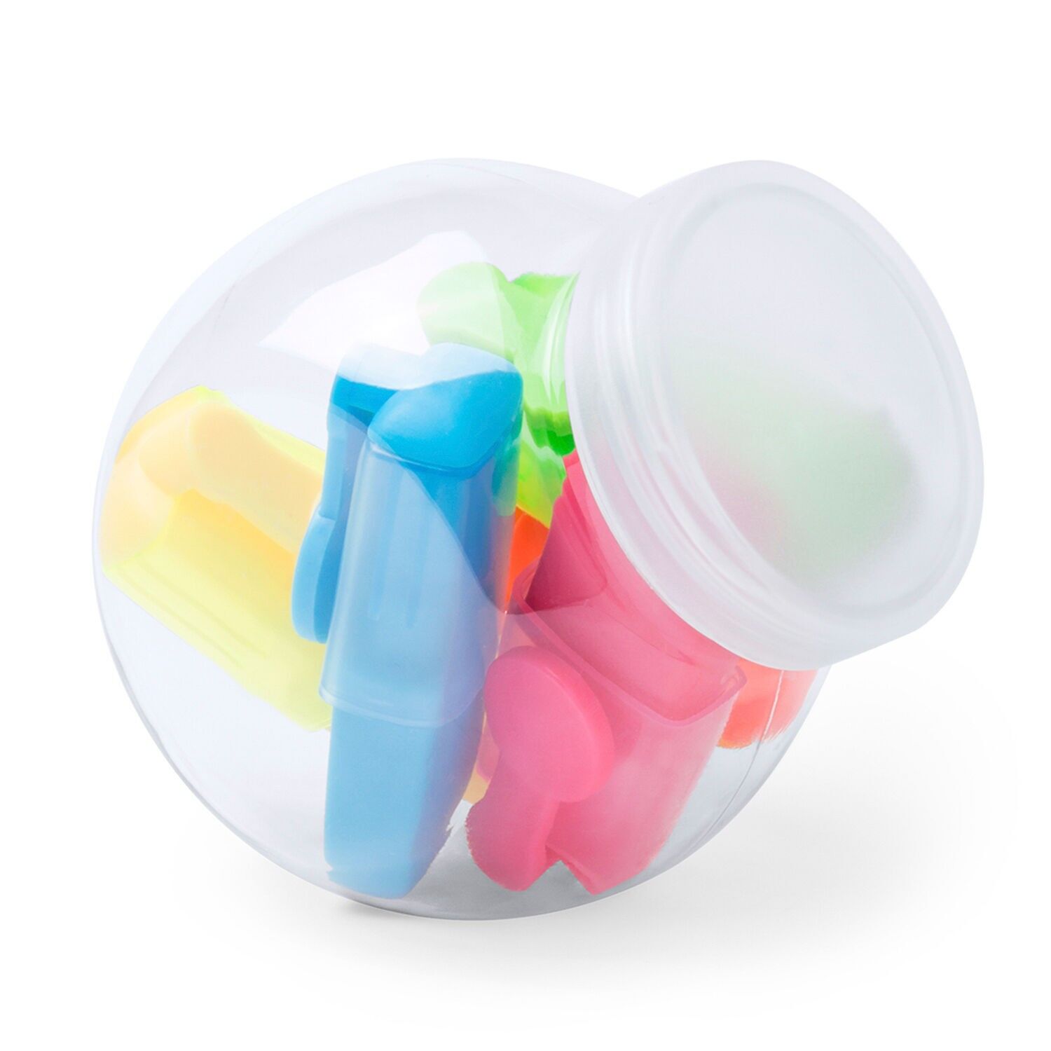 Set di pennarelli fluorescenti Layax dal design minimalista in cinque colori, presentati in una confezione. Colore: Trasparente/Bianco