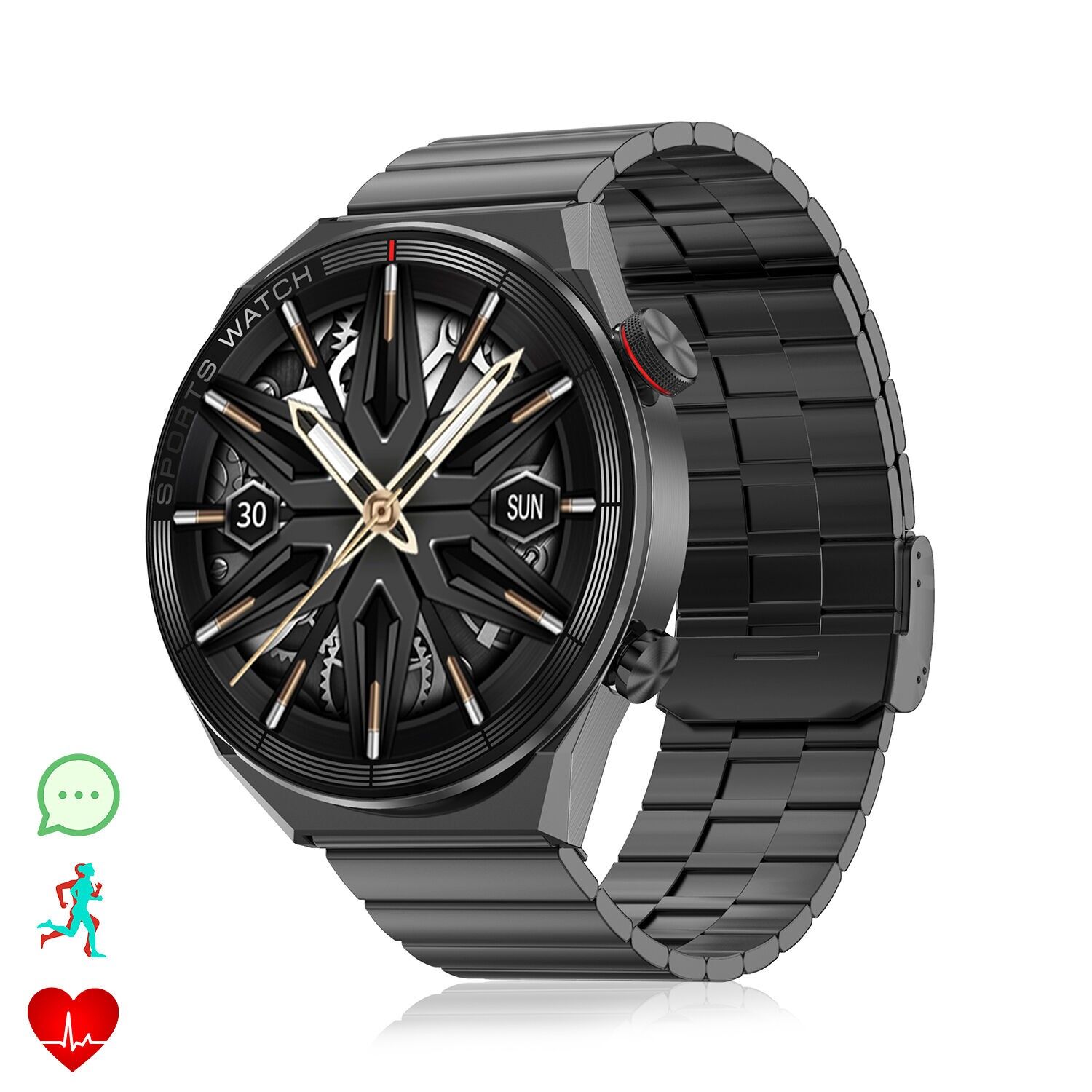 DT3 Mate Smartwatch mit Benachrichtigungen, geteiltem Bildschirm, Multisportmodi und Herzfrequenzmesser. Inklusive Metall- und Silikonbändern. Farbe: Schwarz