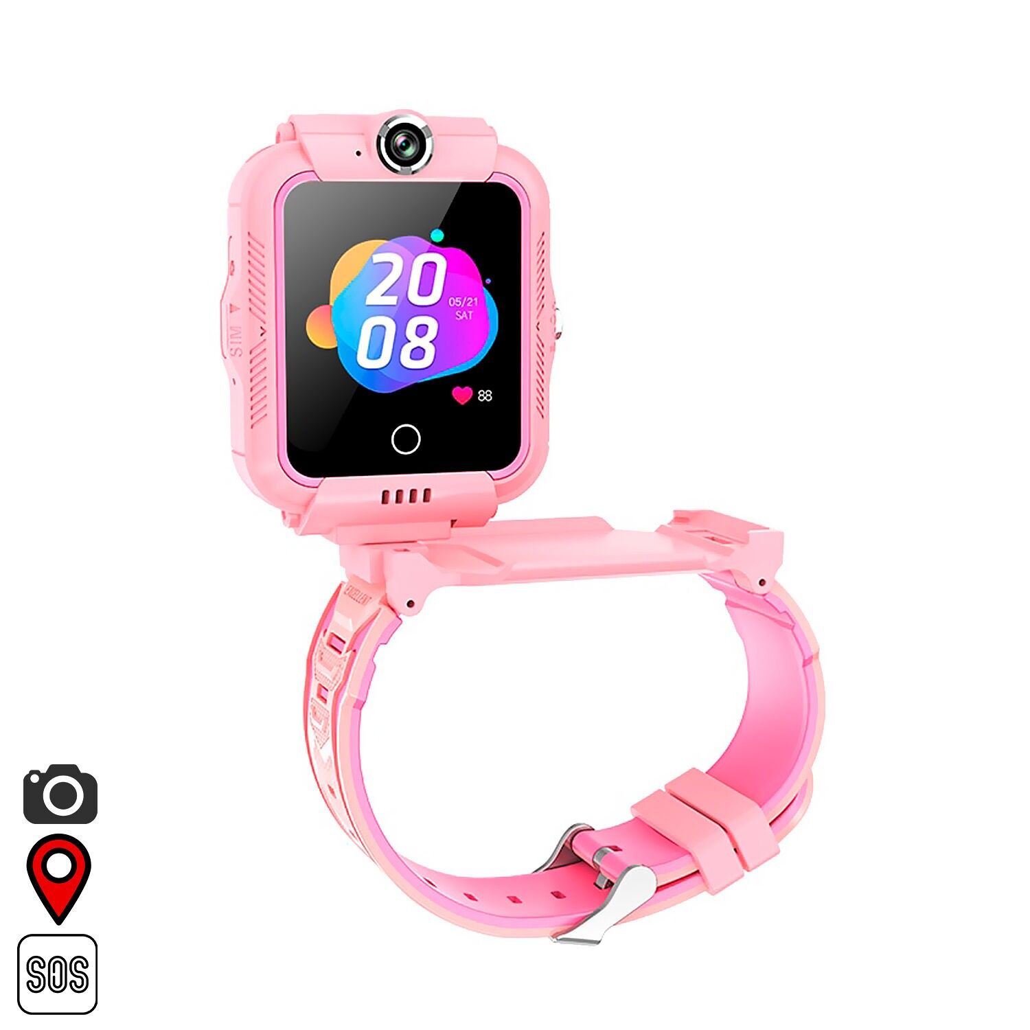 Montre connectée T17C avec écran rotatif à 360°. Localisateur GPS, Wifi et LBS.Couleur : rose