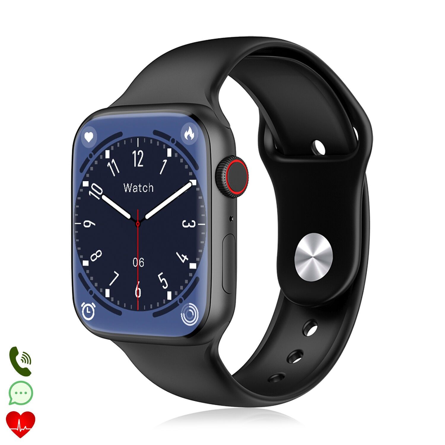 Montre connectée W29 Max avec 2.1 et mode toujours activé. Moniteur de fréquence cardiaque 24h/24, oxygène sanguin, thermomètre corporel, notifications d'application. Couleur : Noir