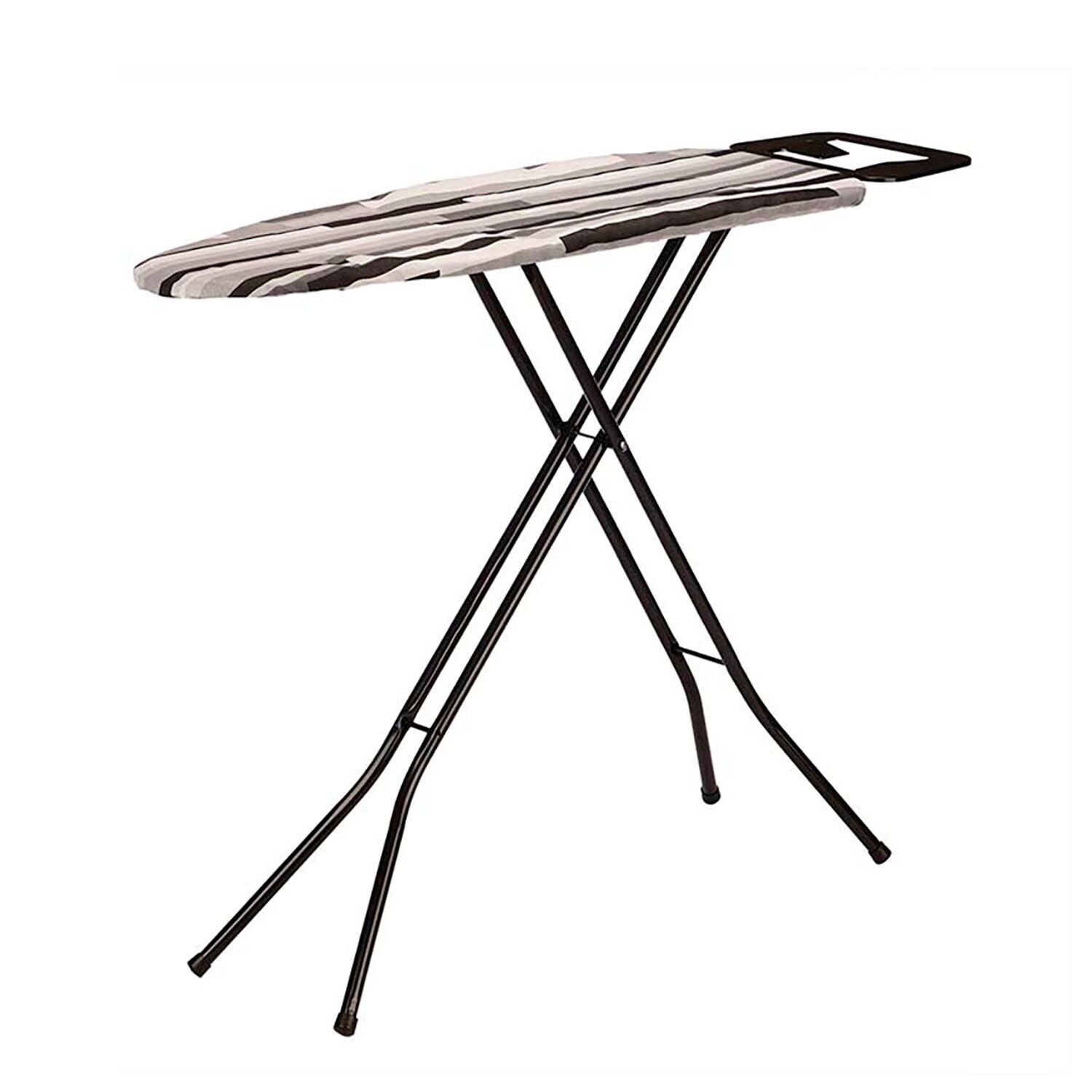 Asse da stiro pieghevole. Disegno a strisce nere.Area da stiro 30x105 cm Colore: Bianco/Grigio