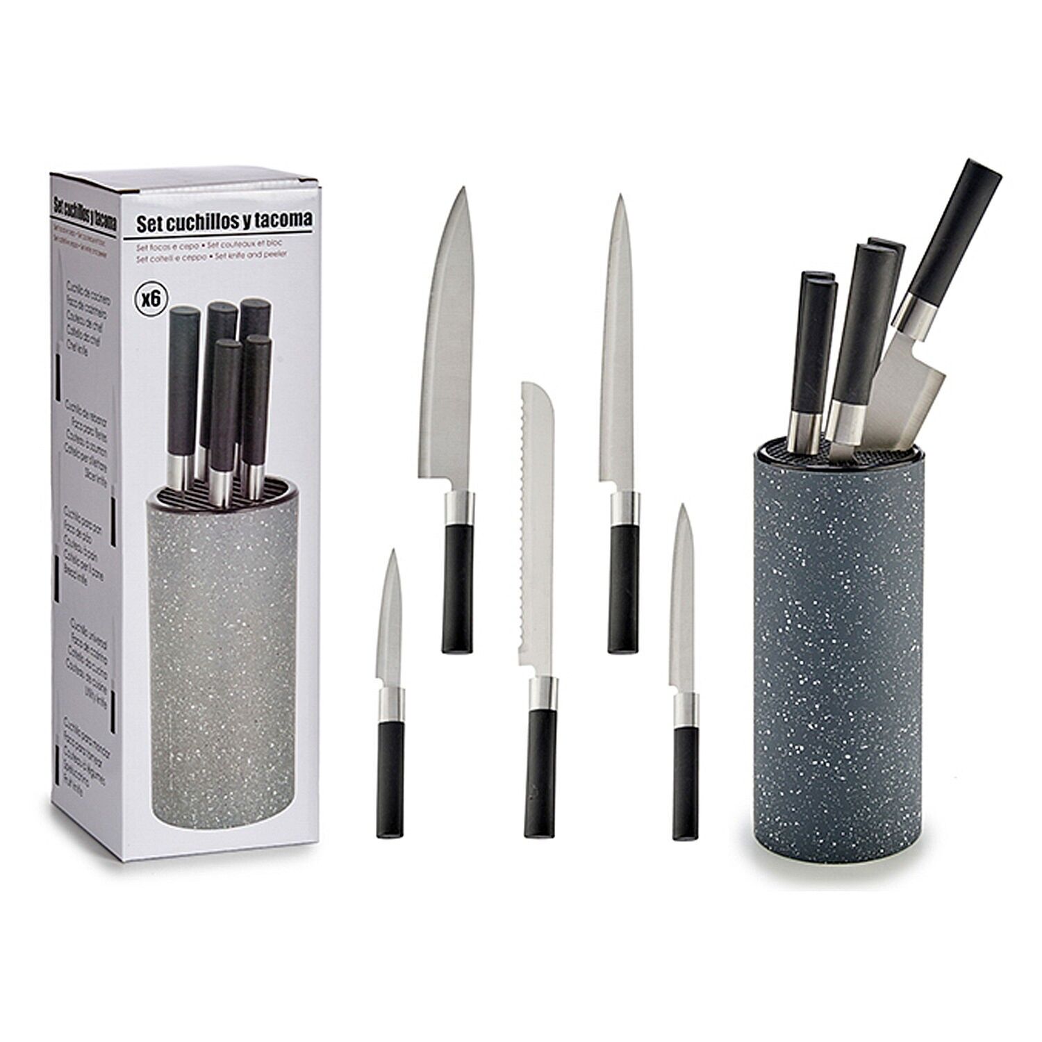 Tacoma con 5 coltelli con manico nero. Colore: Nero