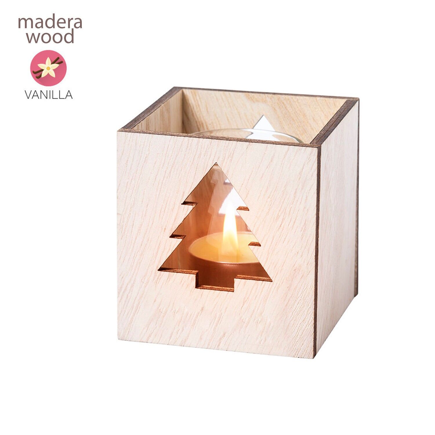 Candela profumata alla vaniglia Keylax. Design in pino.Colore: Beige