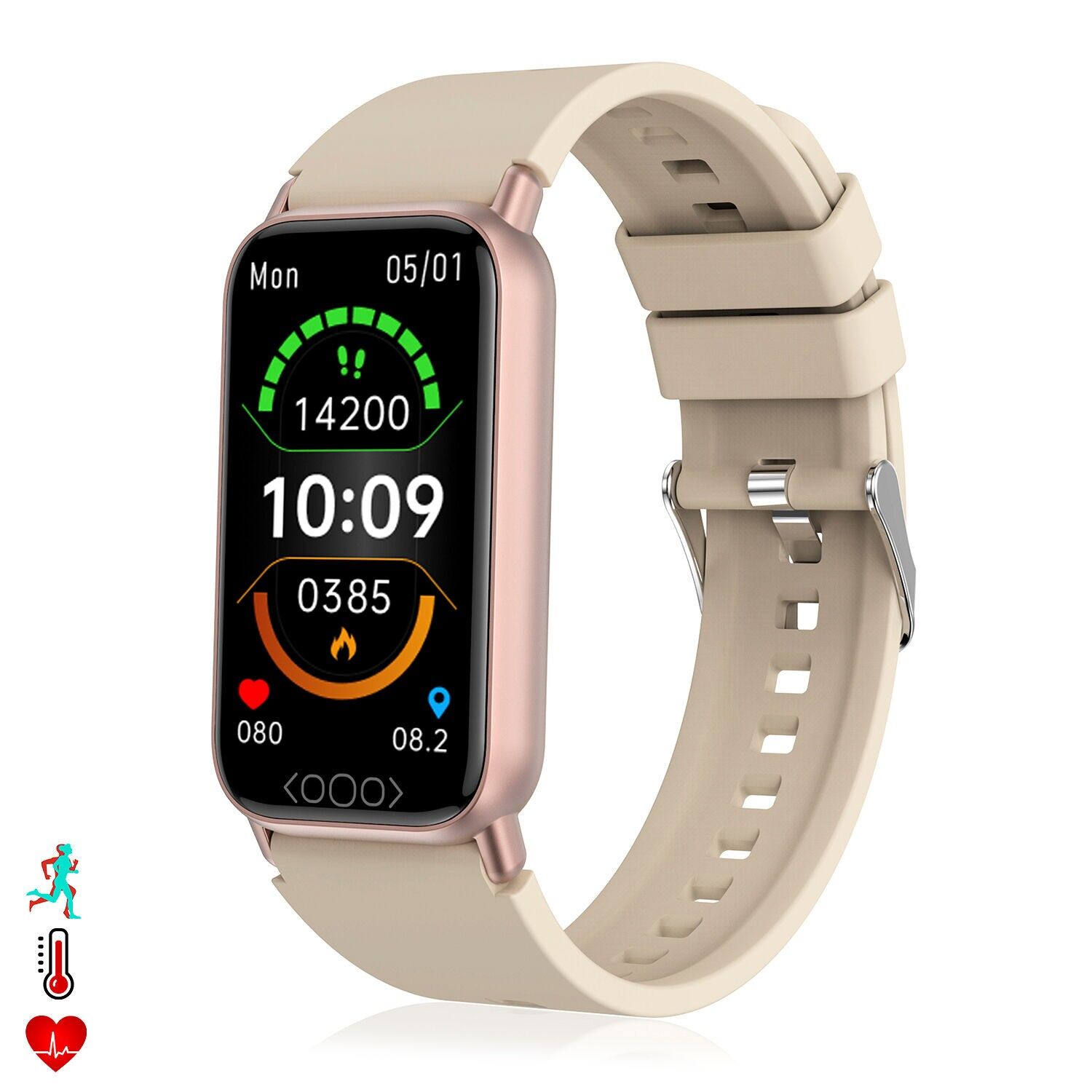 TK72-Smartarmband mit Körpertemperatur-, Glukose-, Harnsäure-, Herzfrequenz- und Blutdruckmessgerät.