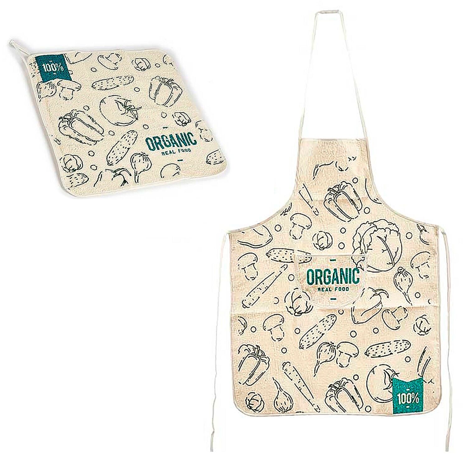 Ensemble tablier + torchon de cuisine.