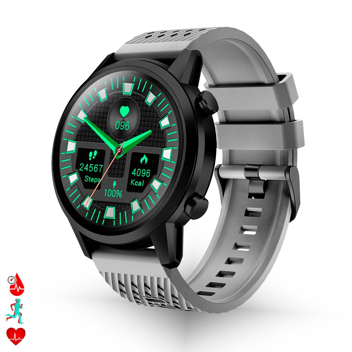 F32 Smartwatch mit 20 Sportmodi. Herzfrequenz-, Blutdruck- und Sauerstoffmonitor.