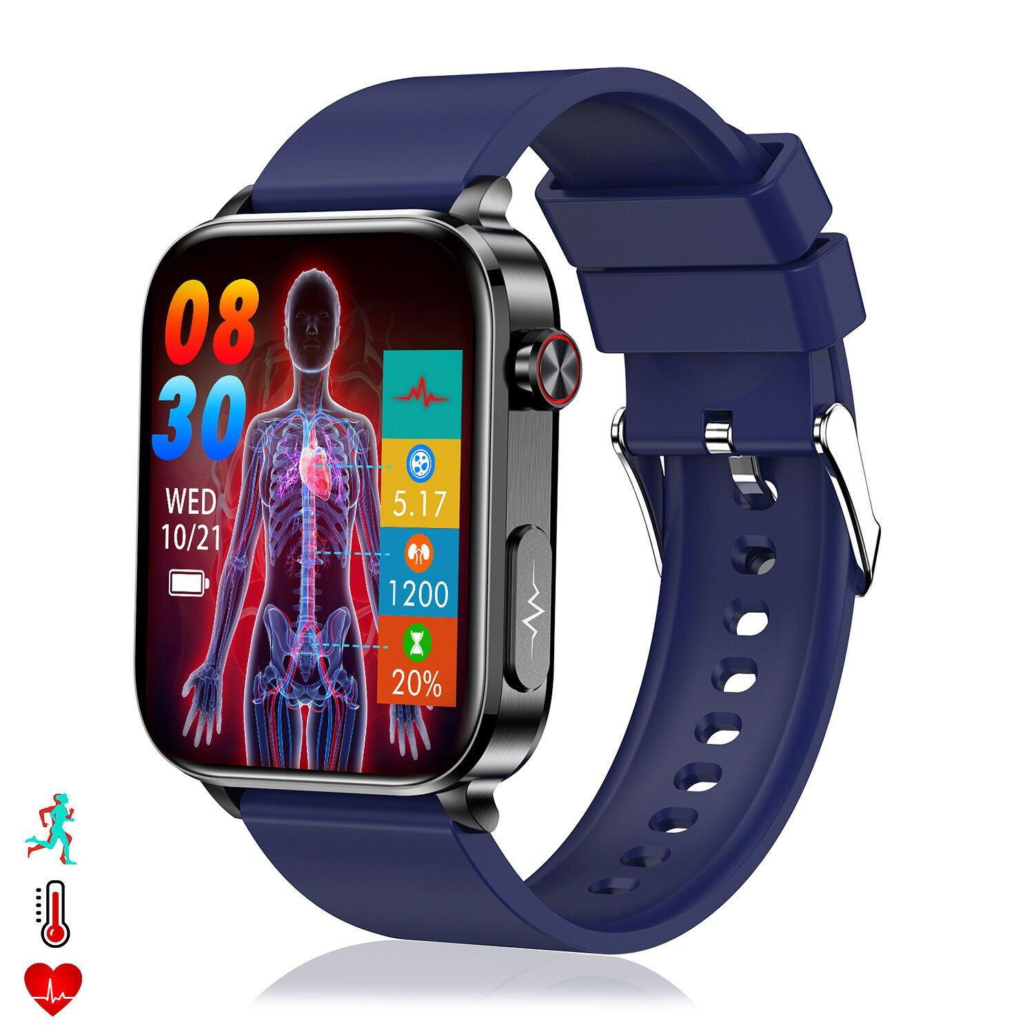 Smartwatch TK15. EKG, Blutzucker, Harnsäure und Lipide, BMI, Körperfett, Temperatur, O2 und Blutdruck.