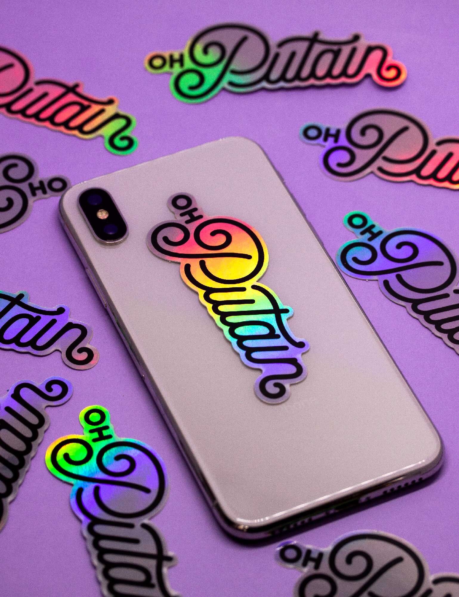 Sticker holographique Oh P%#! | autocollant arc-en-ciel | autocollant insulte française sarcastique | sticker drôle pour ordinateur ou téléphone | cadeau fun France*