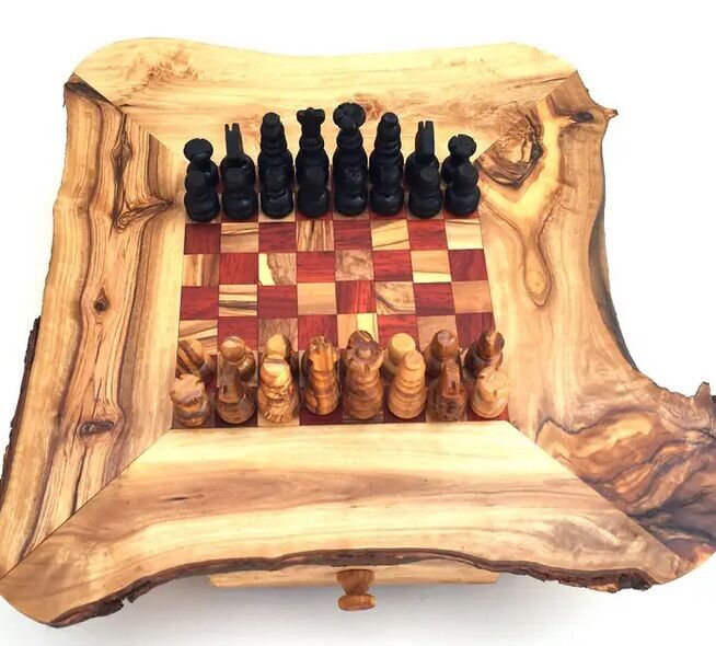 Set di scacchi, dimensioni del tavolo degli scacchi.S fatto a mano in legno d'ulivo