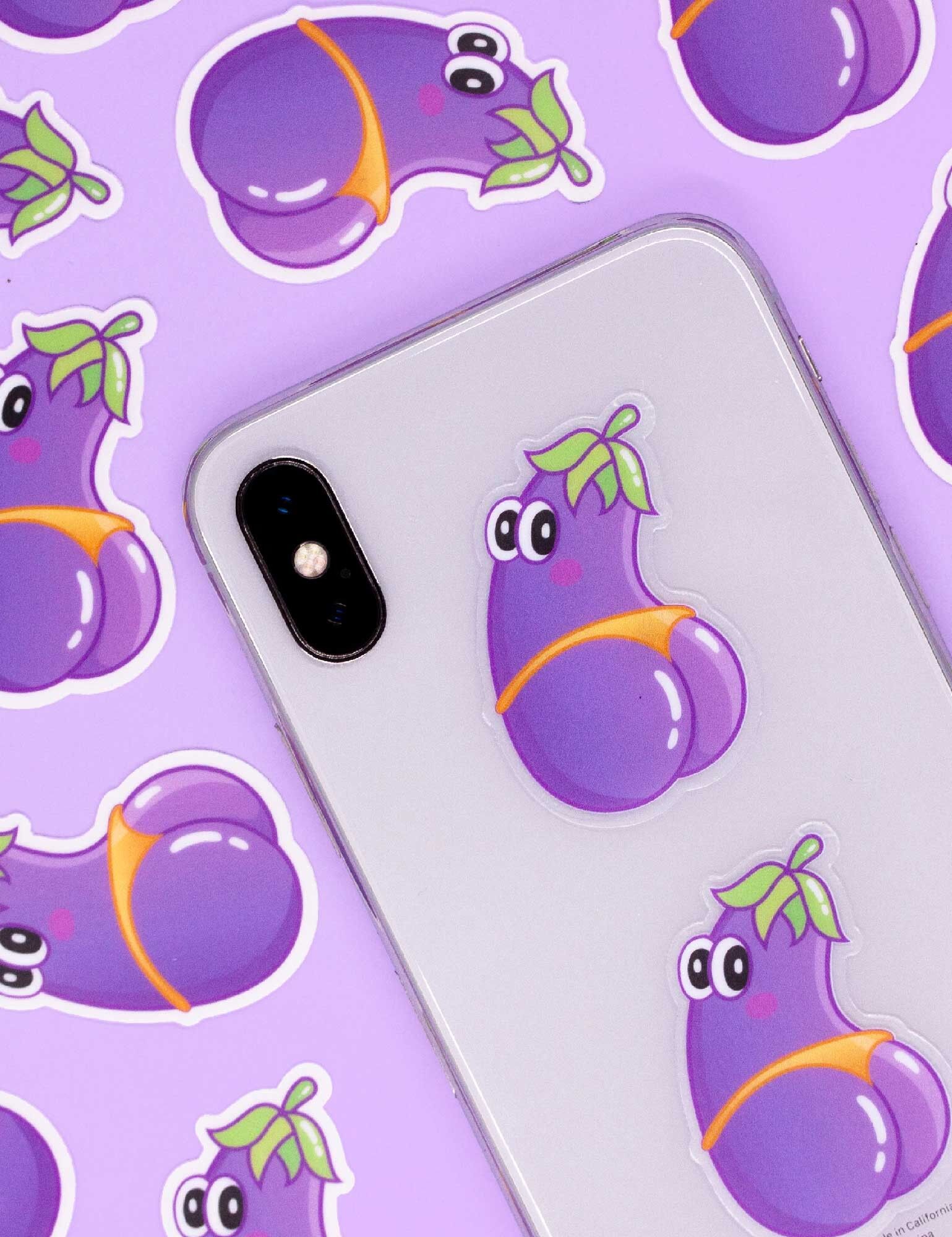 Adesivo in vinile con melanzane | Divertente adesivo kawaii con melanzane e sederi, divertente adesivo con melanzane per notebook, computer o bottiglia